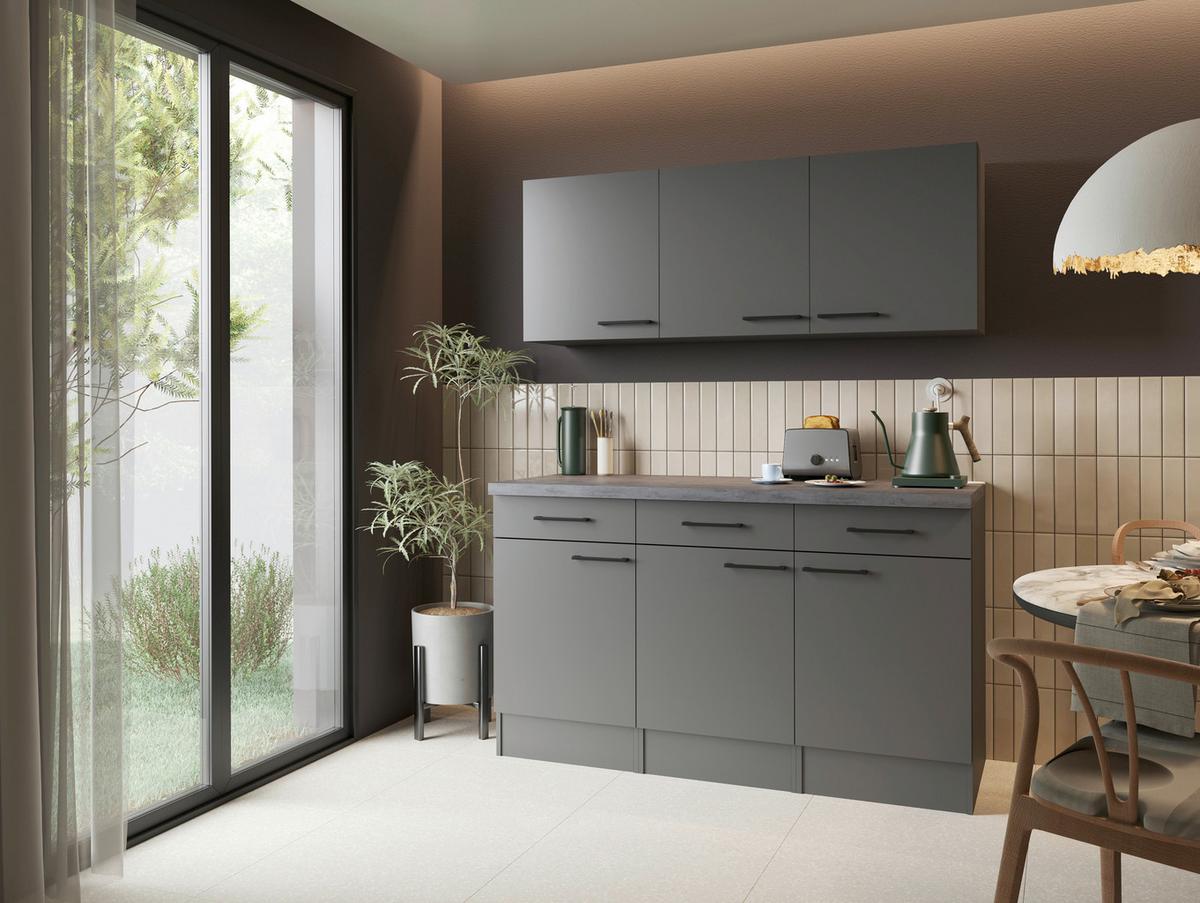 Buffet Oliver Grau - Schwarz/Grau, Trend, Holzwerkstoff/Metall (150/200/60cm) - Respekta