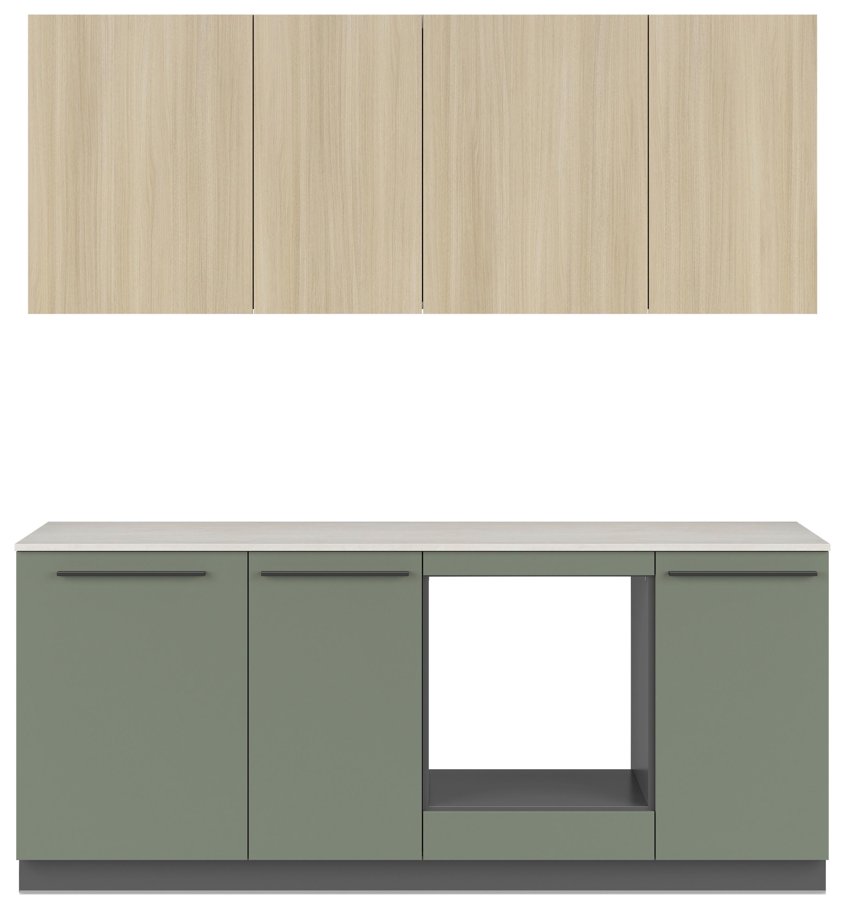 Küchenblock Milino o. E-Geräte Dunkelgrün - Dunkelgrün/Eichefarben, Basics, Holzwerkstoff/Kunststoff (210cm) - Visiona