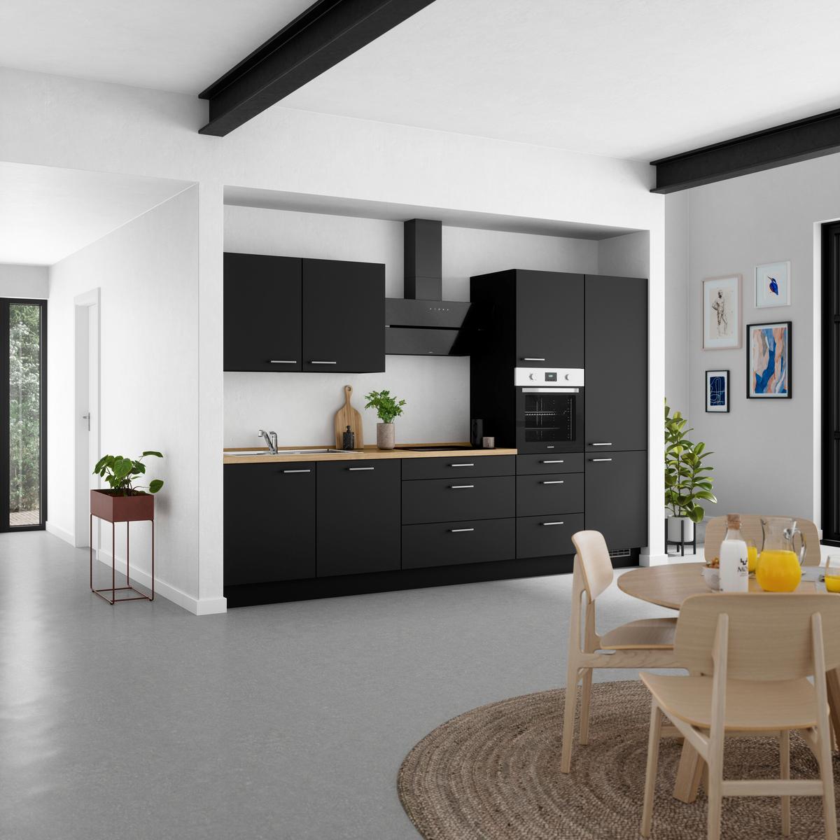 Küchenblock Touch High m. Geräten Schwarz - Edelstahlfarben/Eichefarben, MODERN, Holzwerkstoff/Metall (330cm) - Nobilia