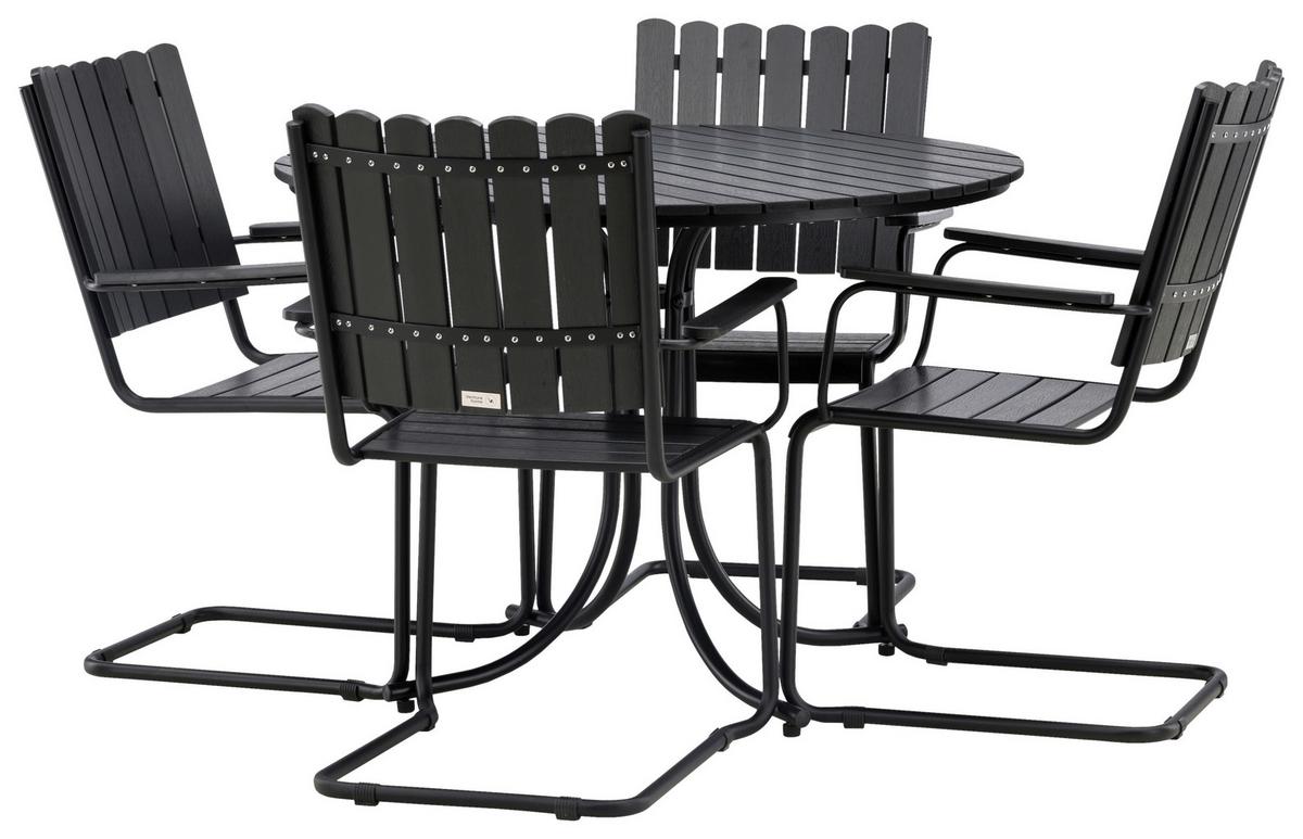 Gartentischgruppe Holmsund Schwarz - Schwarz, KONVENTIONELL, Metall - Gardenson