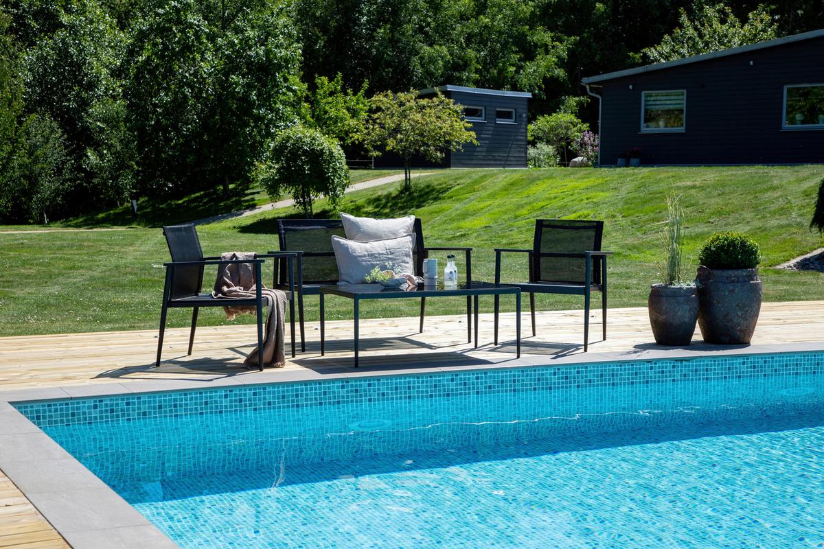 GARTENGARNITUR BREAK - Schwarz, KONVENTIONELL, Glas/Textil - Gardenson