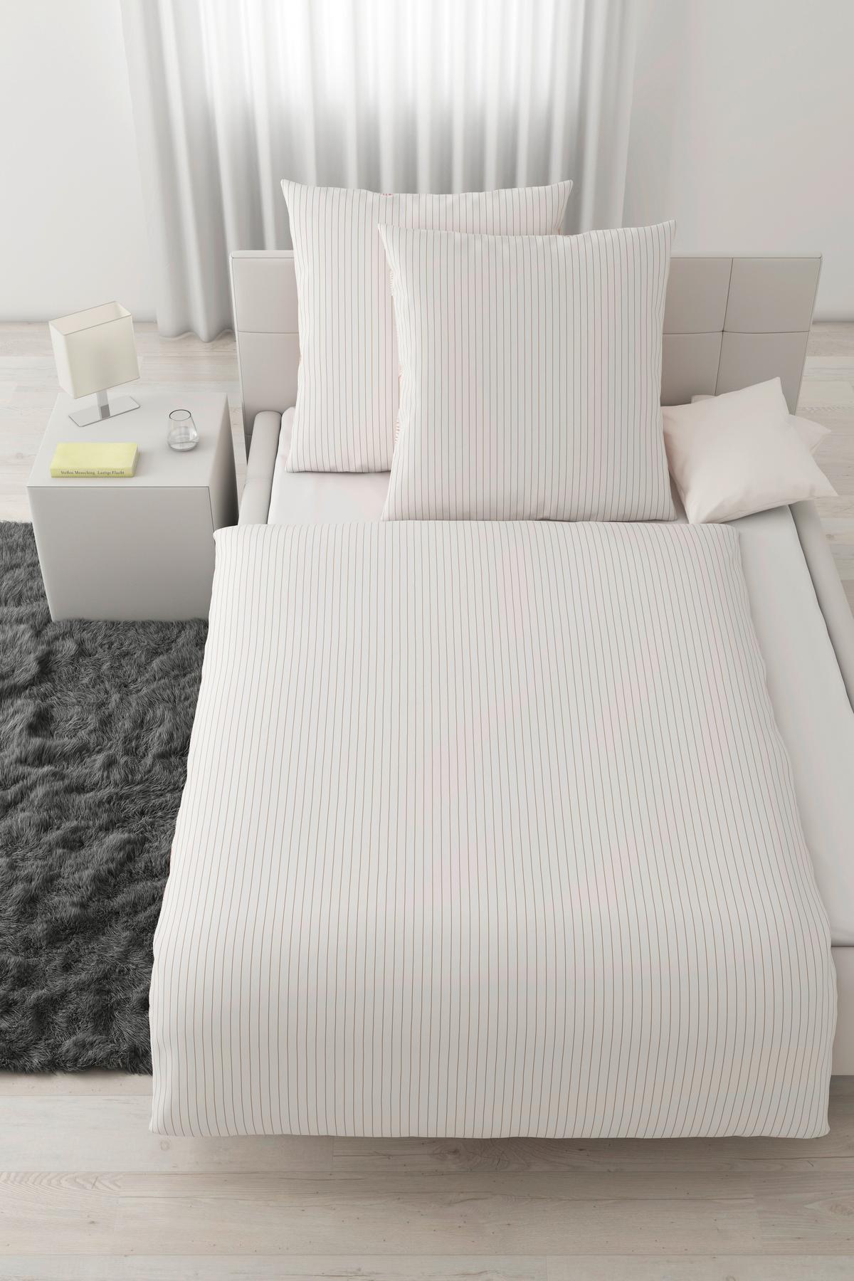 Bettwäsche Twill Streif XXL Weiß/Beige ca. 200x200cm - Beige/Weiß, MODERN, Textil (200/200cm) - Mömax