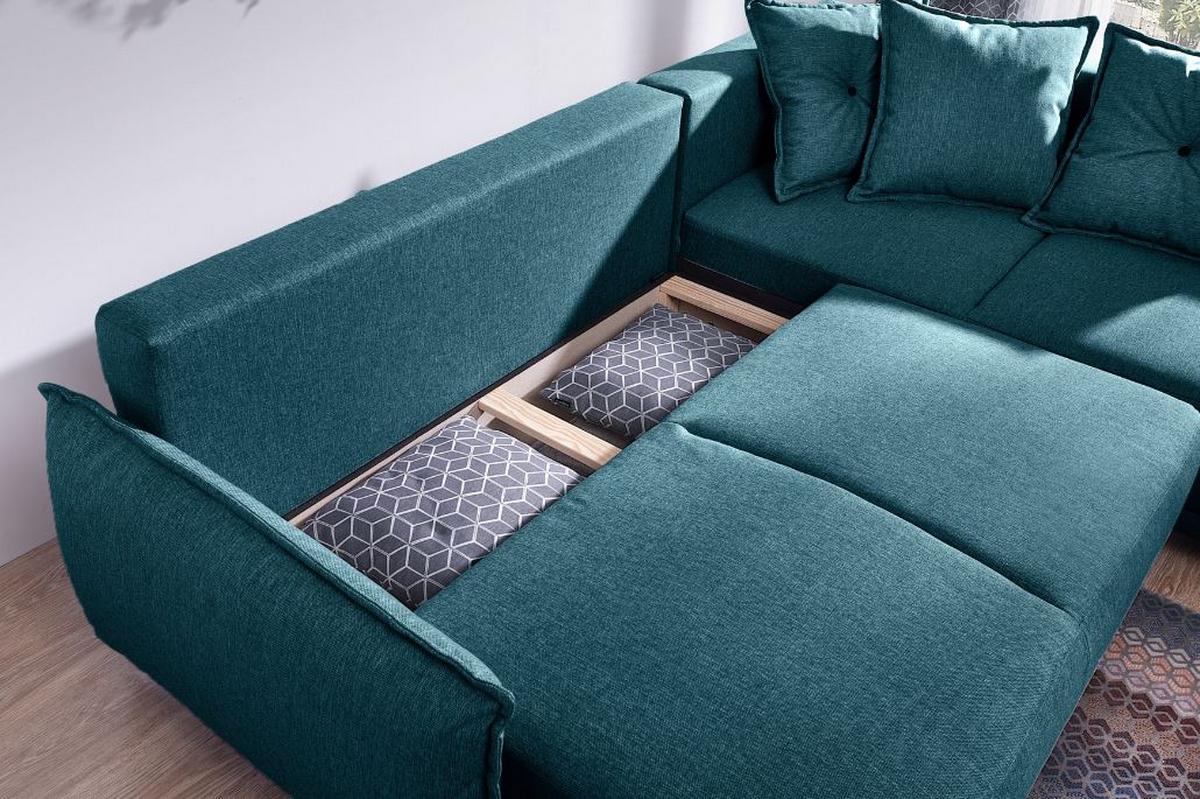 Eckschlafsofa in Türkis ´LAZY LUKKA´ - Dunkelgrau/Petrol, Basics, Textil (235/190cm) - MID.YOU
