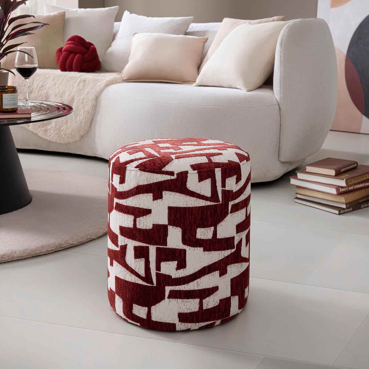 Hocker Marie Weiß/Rotbraun - Rotbraun/Weiß, LIFESTYLE, Holzwerkstoff/Textil (35/40/35cm) - Mömax