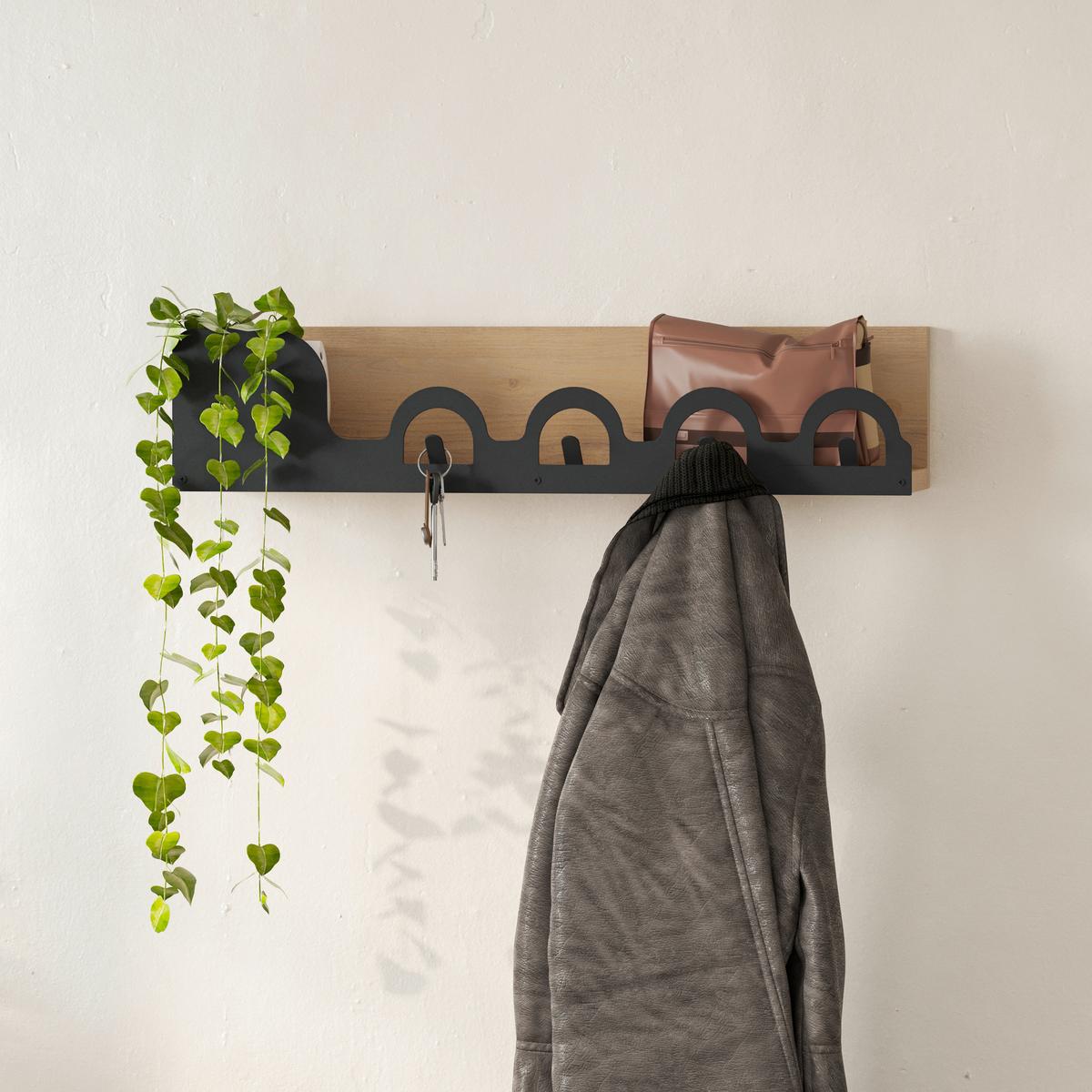 Wandgarderobe Liora ca. 63x14x14 cm Eiche dunkel - Eiche dunkel, Design, Holzwerkstoff/Metall (63/14/14cm) - Livetastic