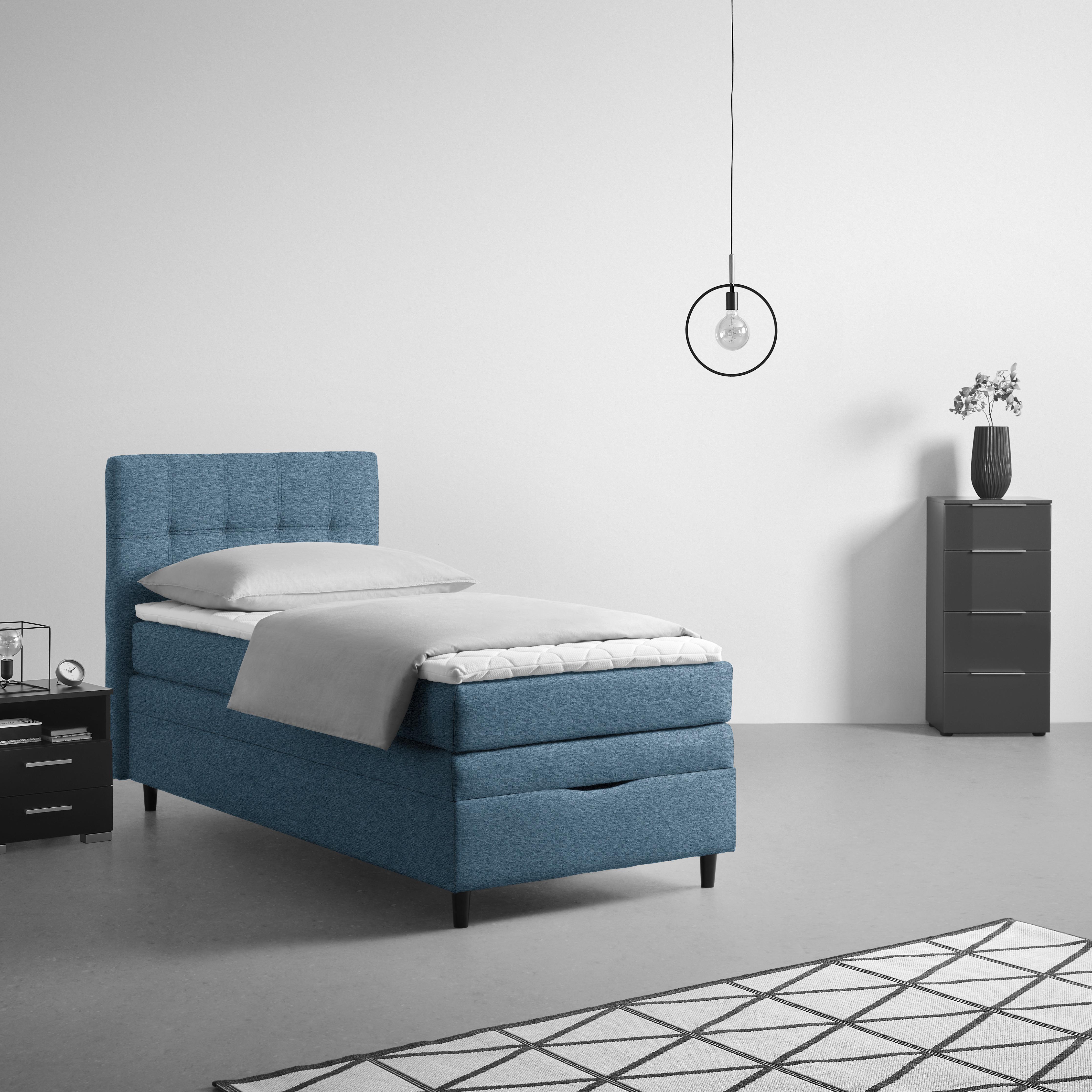 Boxspring Krevet Miami - tamno plava/crna, Konvencionalno, drvni materijal/tekstil (90/200cm) - Modern Living