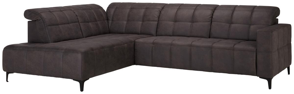 Ecksofa Panama Links Anthrazit - Anthrazit/Schwarz, KONVENTIONELL, Textil/Metall (216/89-102/304cm) - Premium Living
