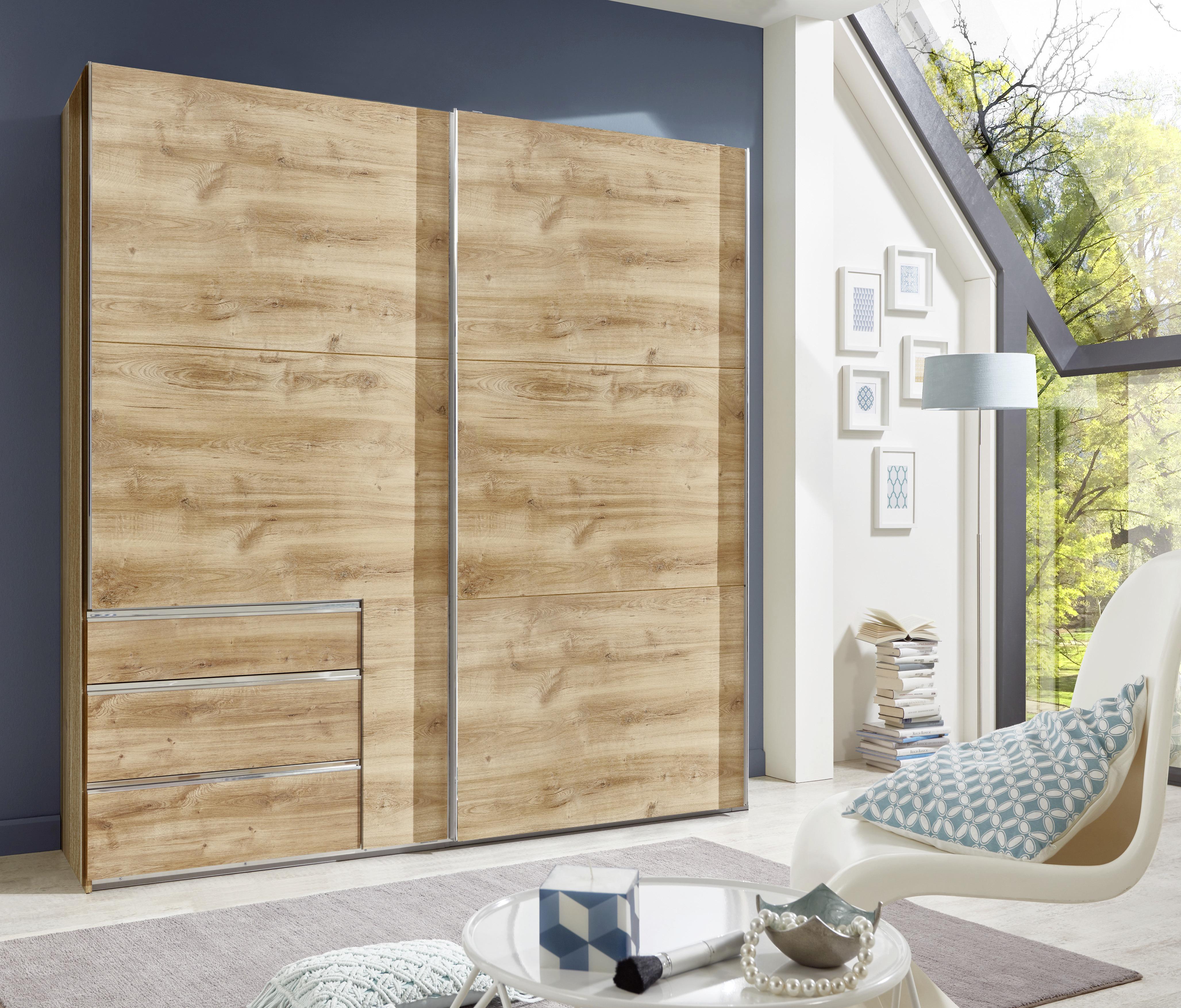 Ormar S Kliznim Vratima Level 36a - boje hrasta/boje kroma, Moderno, drvni materijal/metal (250/216/65cm) - Modern Living