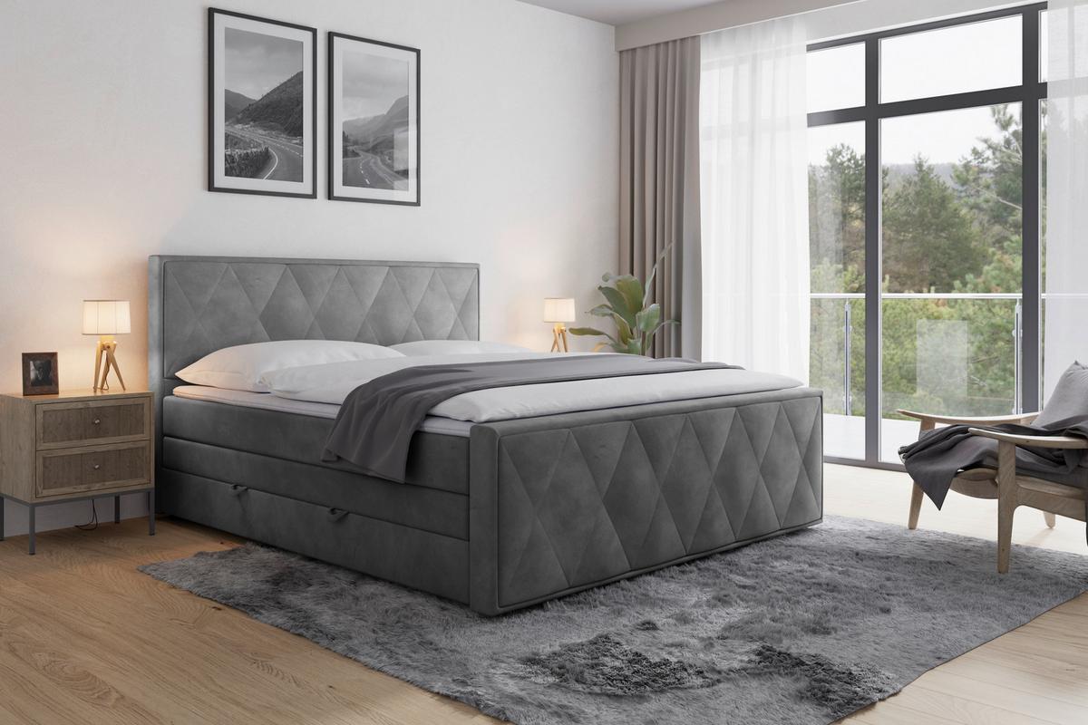 Boxspringbett Porto ca. 180x200 cm Hellgrau - Hellgrau/Schwarz, MODERN, Karton/Holzwerkstoff (180/200cm) - MID.YOU