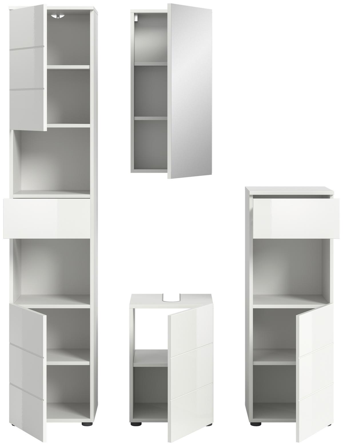 Badezimmer Vira 4-tlg. mit LED ca. 114 cm Weiß - Weiß Hochglanz/Schwarz, MODERN, Holzwerkstoff/Kunststoff (114cm) - MID.YOU