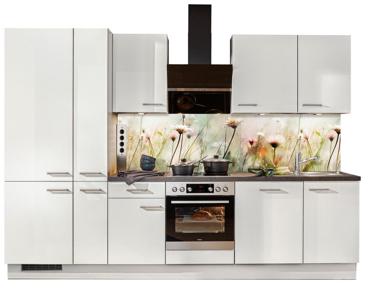 Küchenblock IP4050 in Weiß Hochglanz - Edelstahlfarben/Weiß Hochglanz, MODERN, Holzwerkstoff/Metall (310cm) - Impuls