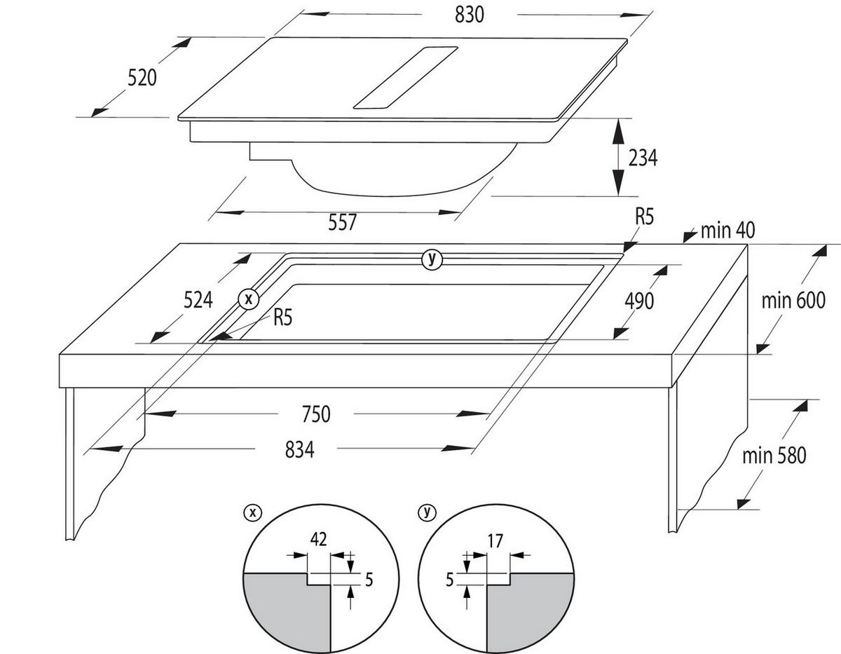 Kochfeld-Dunstabzug-Kombi GEH8433BSRWF - Schwarz, MODERN, Glas (83/23,3/52cm) - Gorenje