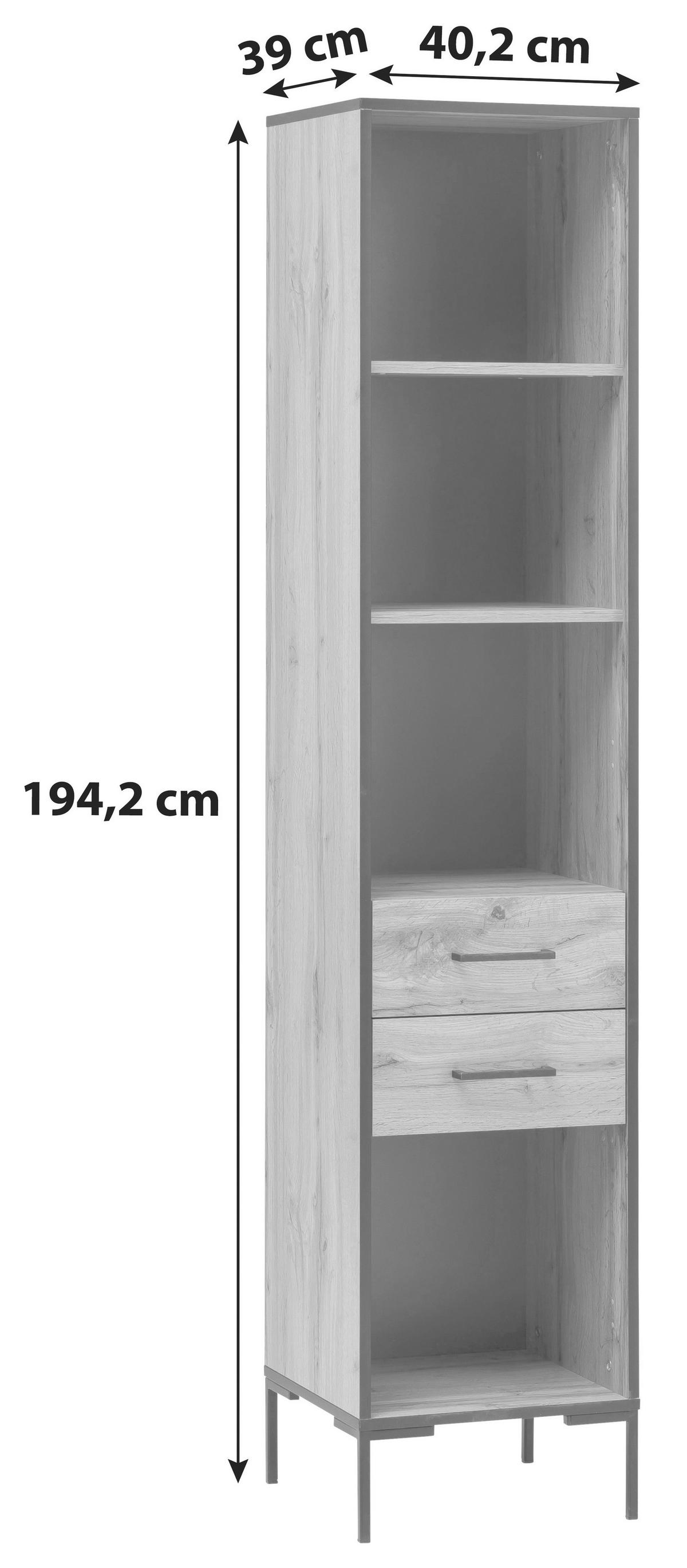 Standregal Serie 2000 Eiche - Eichefarben/Schwarz, KONVENTIONELL, Holzwerkstoff/Metall (40,2/194,2/39cm) - MID.YOU