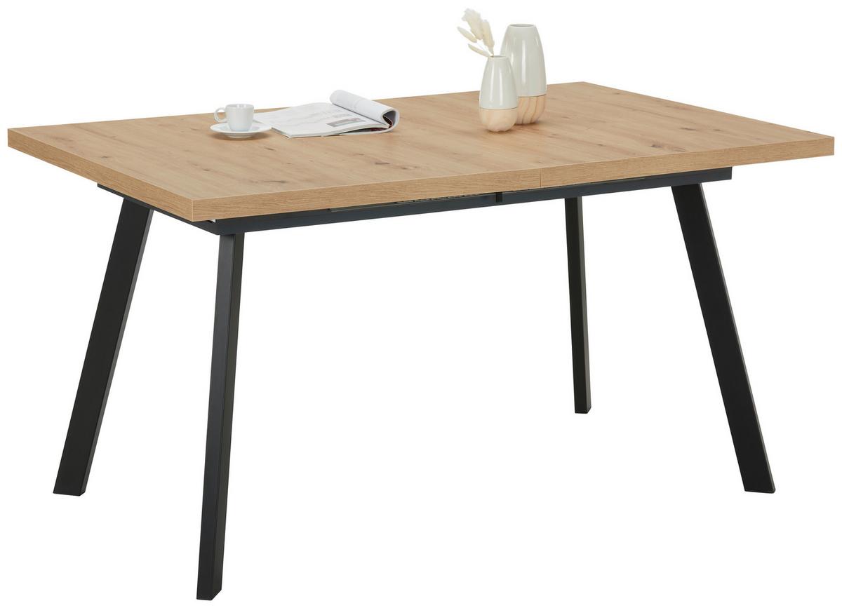 Ausziehtisch Dinner Eiche Artisan ca. 140-190x90x75cm - Eichefarben/Schwarz, MODERN, Holzwerkstoff/Metall (140-190/90/75cm) - Mömax