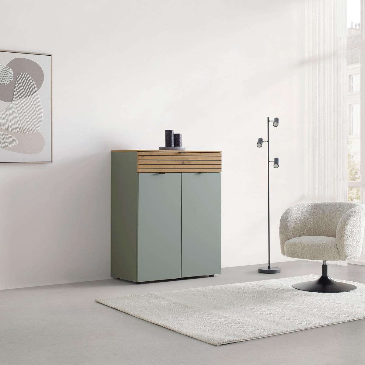 Kommode Bahia-M Grün/Eiche Artisan - Schwarz/Eiche Artisan, MODERN, Holzwerkstoff/Metall (81/101/41cm) - Mömax