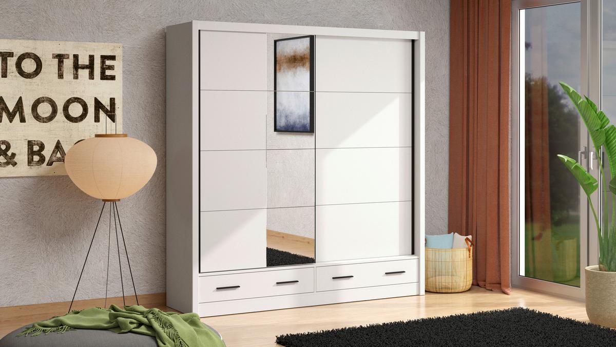 Schiebetürenschrank Albi Plus Kaschmirfarben - Kaschmir/Schwarz, KONVENTIONELL, Holzwerkstoff/Kunststoff (205/215,5/60cm) - Mömax