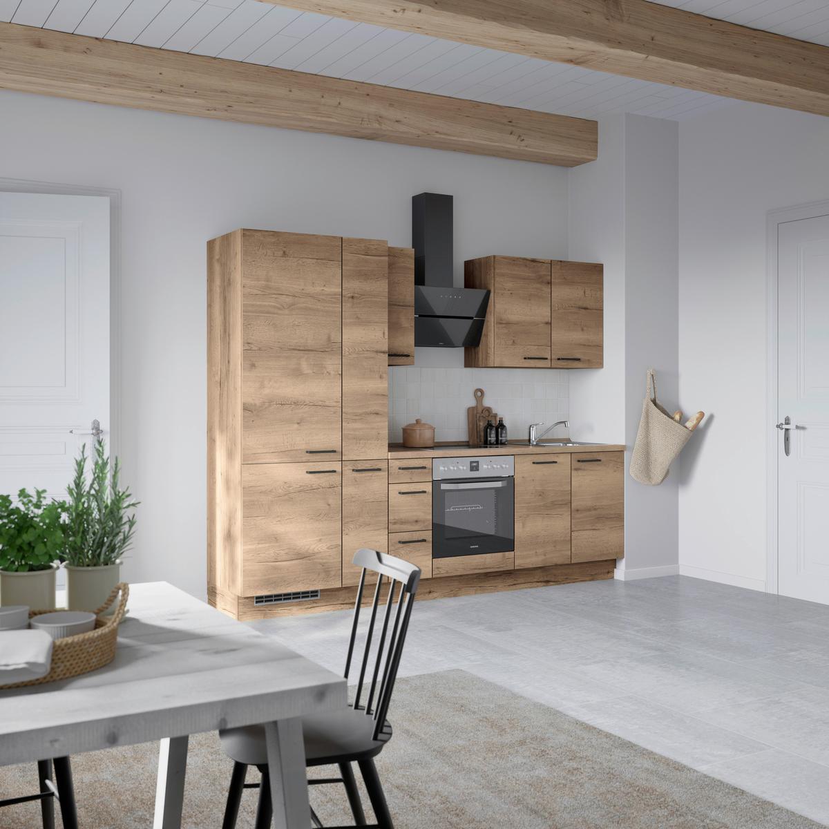 Küchenblock Structura High mit Geräten Eiche dunkel - Eiche dunkel/Eichefarben, MODERN, Holzwerkstoff/Metall (270cm) - Nobilia