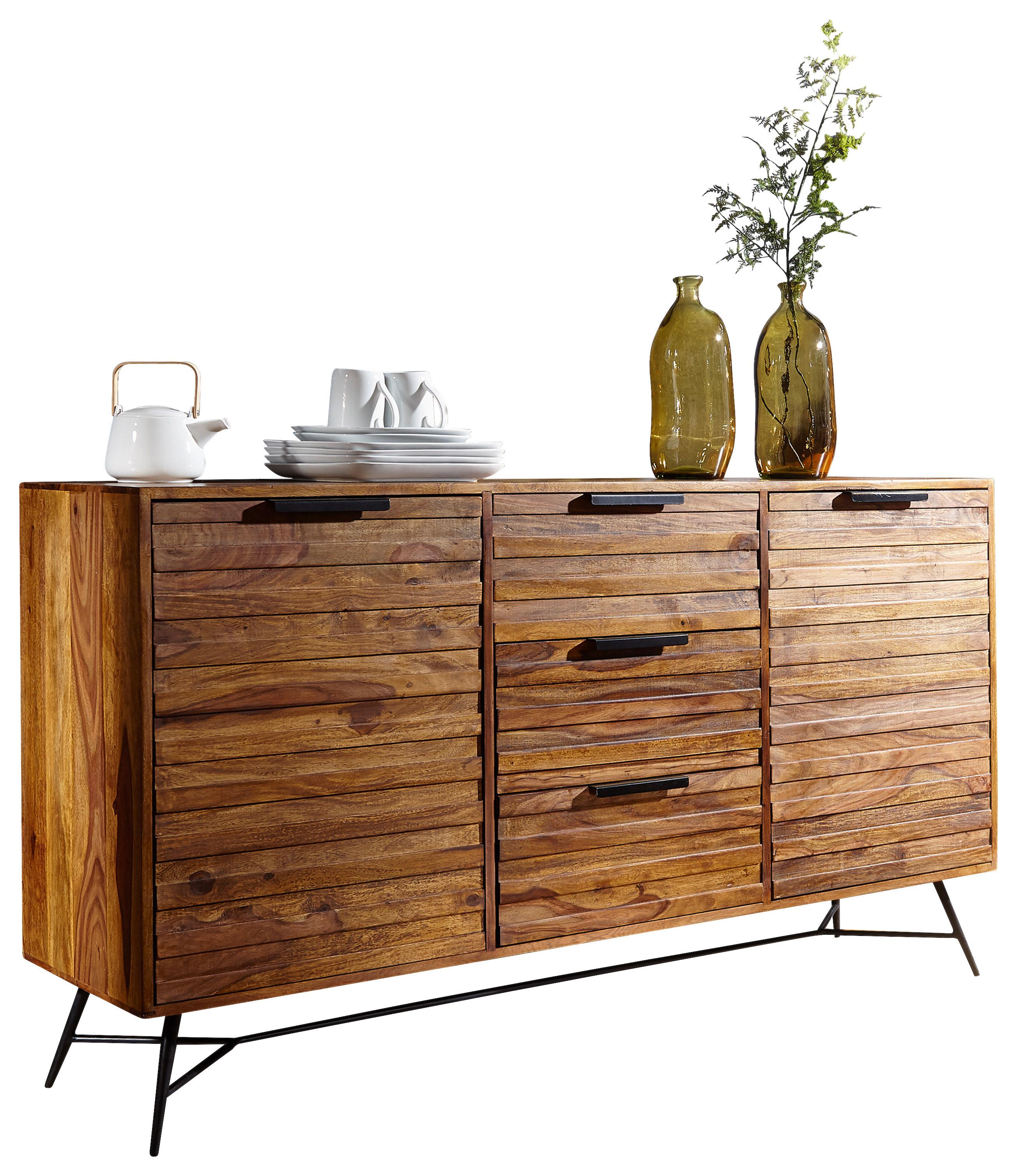 Komoda Nishan, Pravi Les - črna/barve indijskega rožnega lesa, Design, kovina/les (160/88/40cm) - MID.YOU