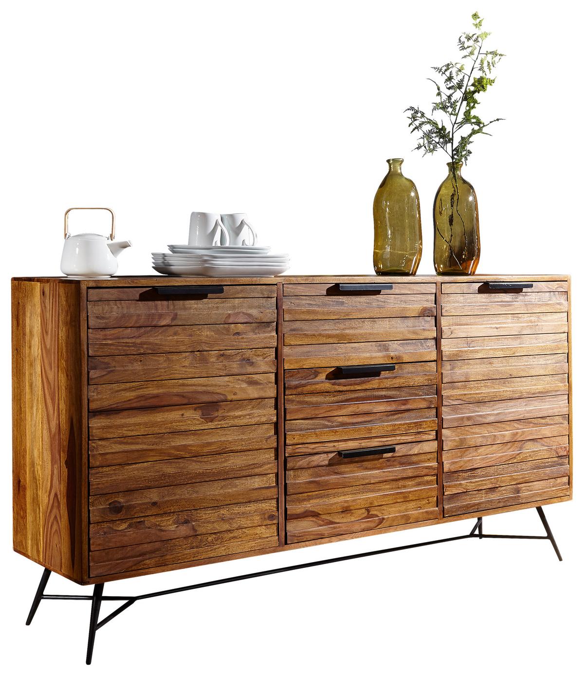Komoda Nishan, Pravi Les - črna/barve indijskega rožnega lesa, Design, kovina/les (160/88/40cm) - MID.YOU
