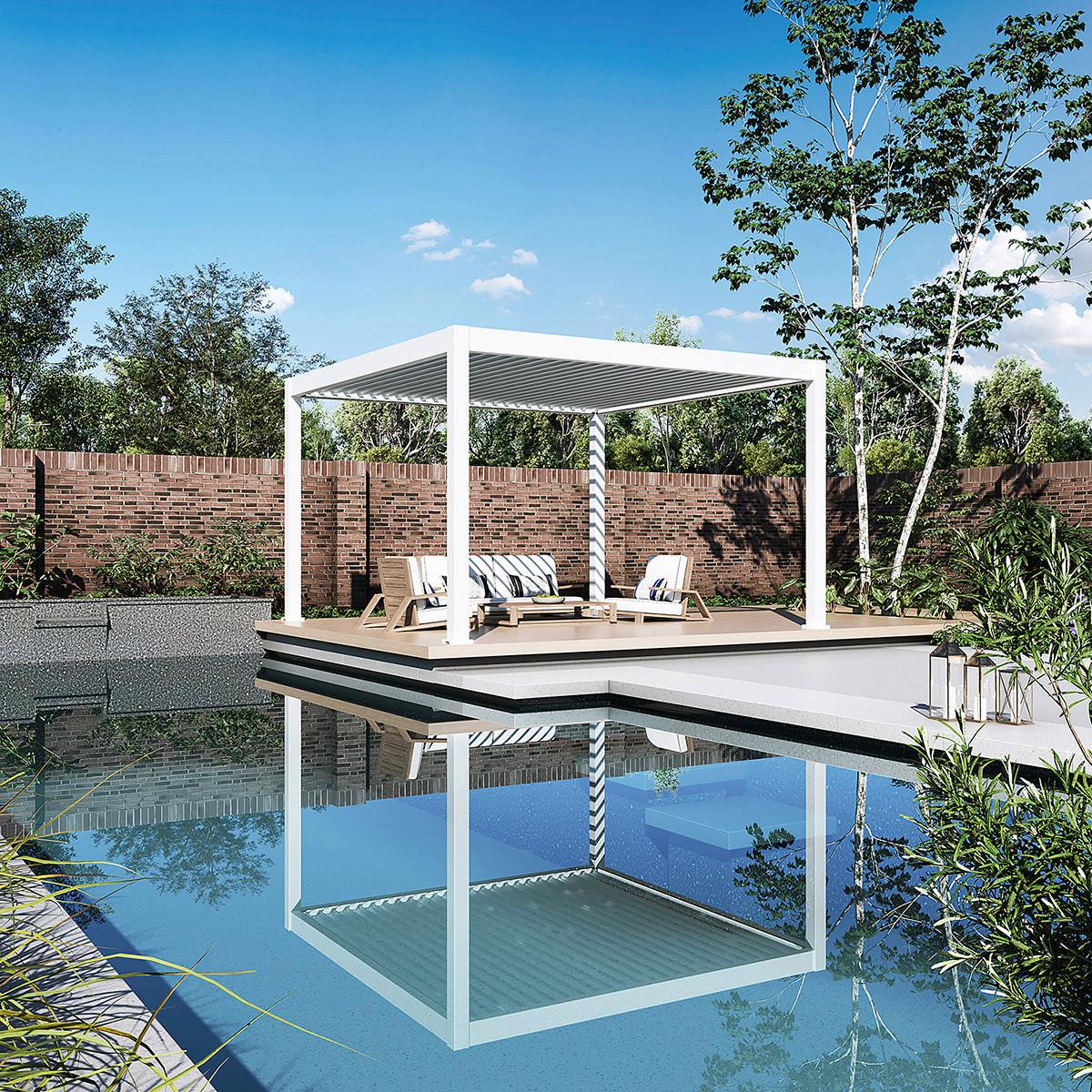 Pergola Deluxe Plus Weiß ca. 400x400 cm Netzbetrieb - Weiß, Basics, Metall (400/255/400cm) - WEIDE