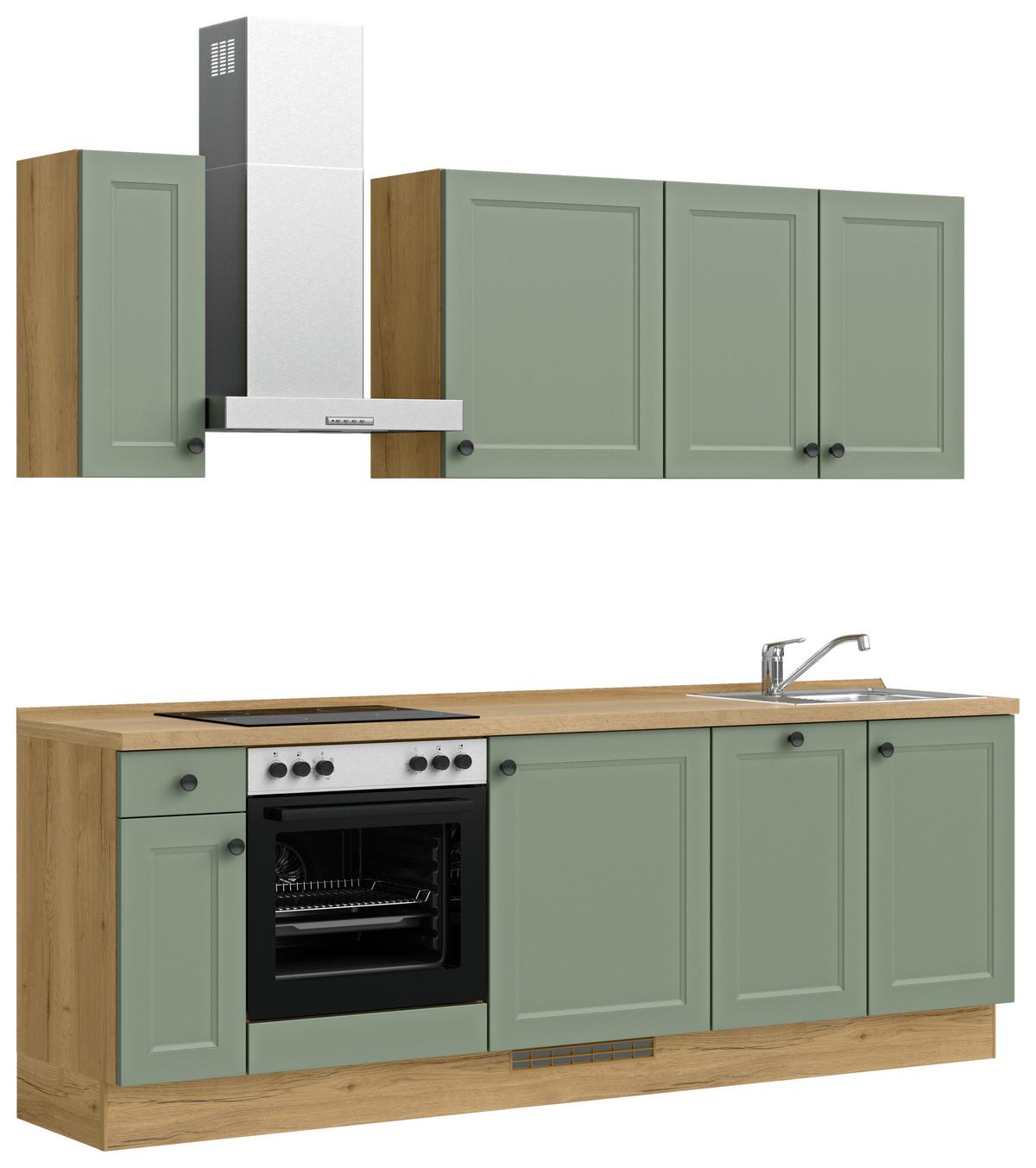 Küchenblock Cascada Low m. Geräten Schilfgrün - Schilfgrün/Eichefarben, MODERN, Holzwerkstoff/Metall (240cm) - Nobilia
