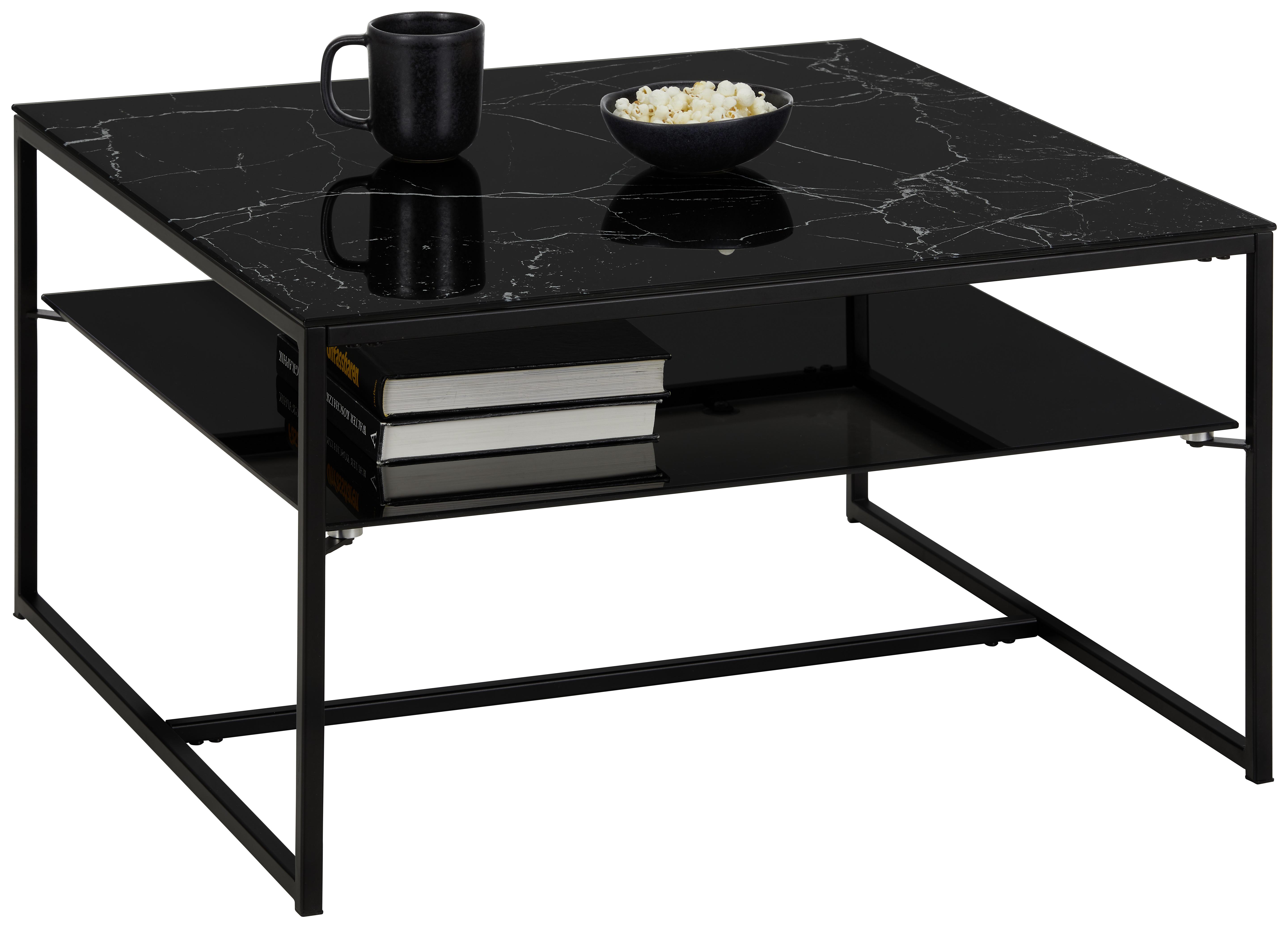 Couchtisch Aiden in Schwarz mit Ablage - Schwarz, MODERN, Glas/Metall (75/75/43cm) - Mömax