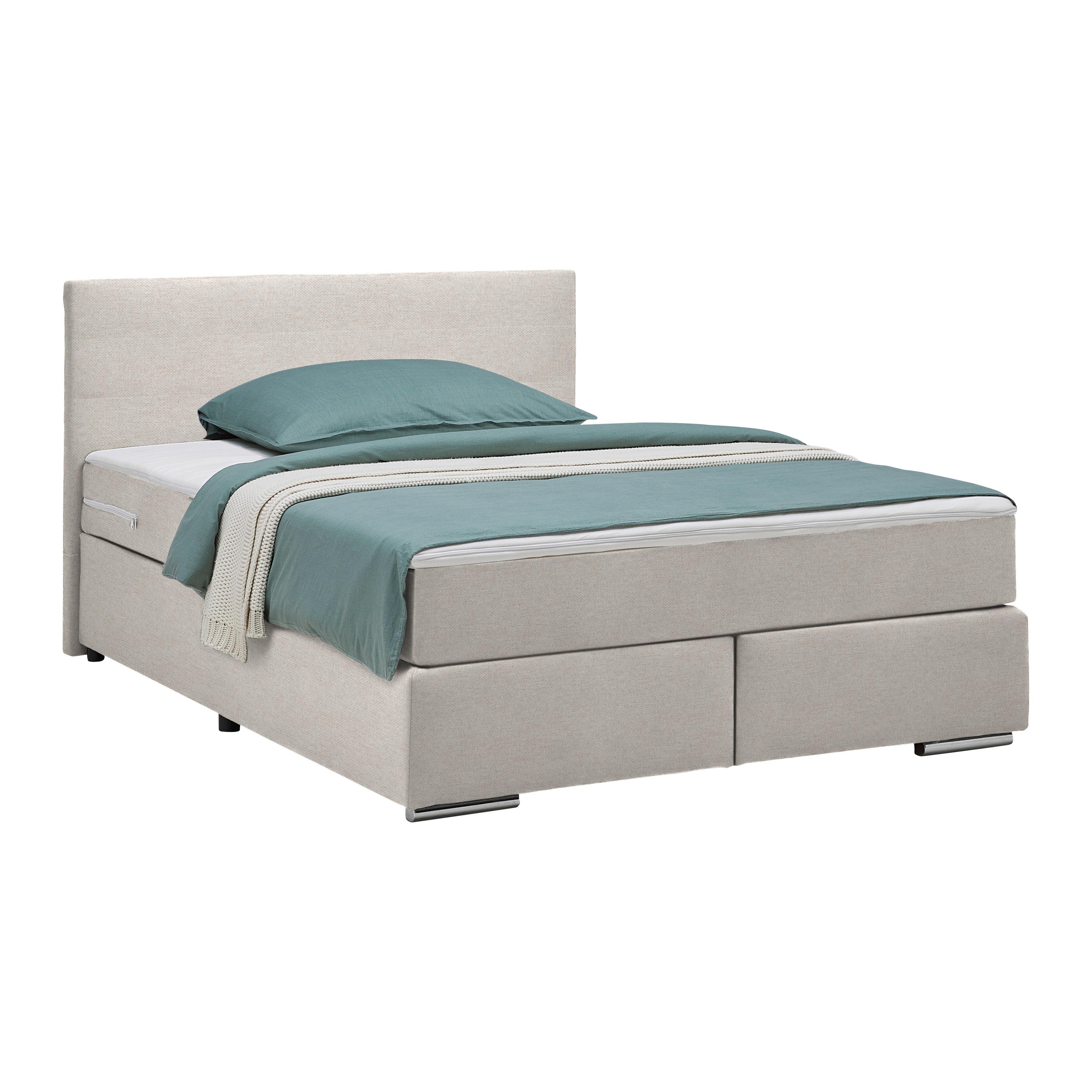 Boxspringbett Palermo in Beige ca. 140x200cm - Chromfarben/Beige, KONVENTIONELL, Kunststoff/Textil (140/200cm) - Based