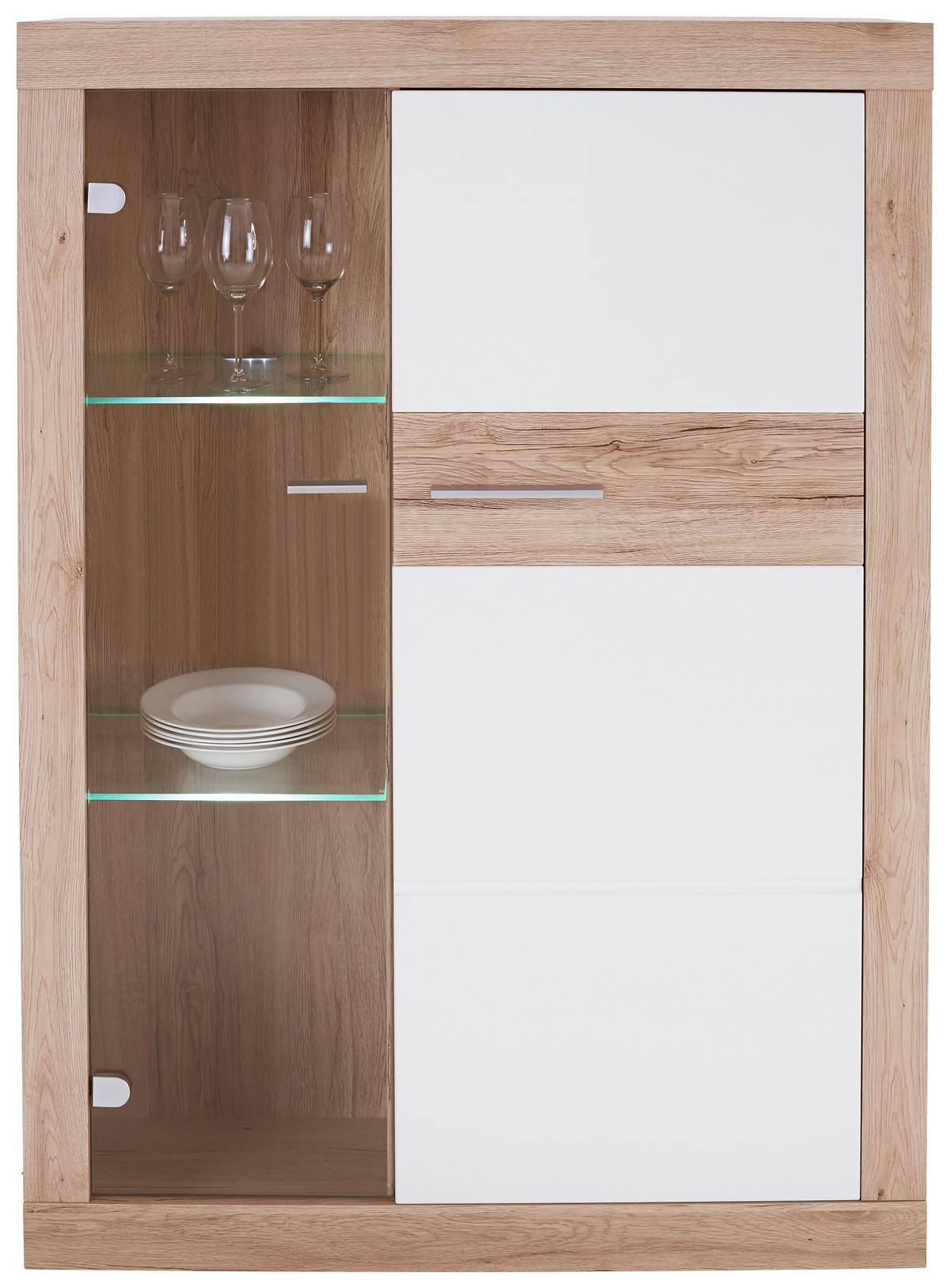 Vitrină Malta - alb/culoare lemn stejar, Modern, material pe bază de lemn (96/132/35cm) - Modern Living