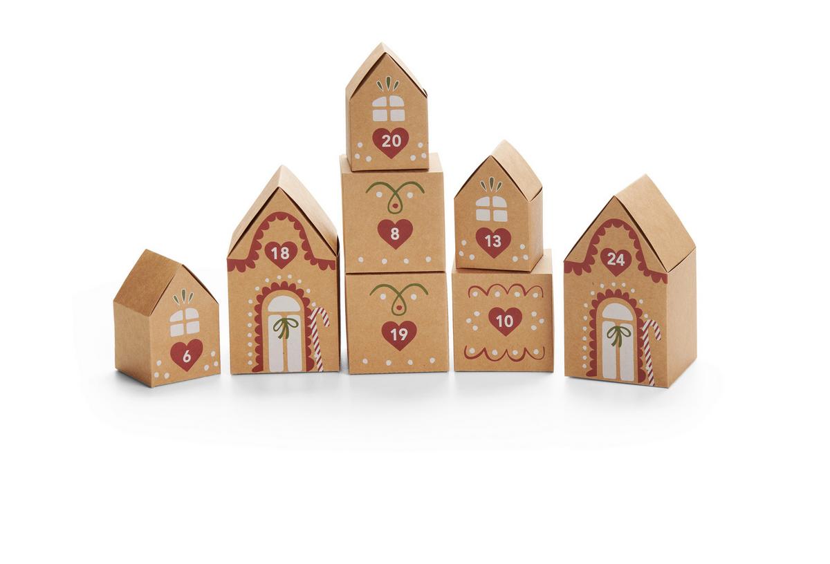 Adventskalender Houses zum Befüllen - Rot/Braun, KONVENTIONELL, Papier (21.5/17/2cm) - Modern Living