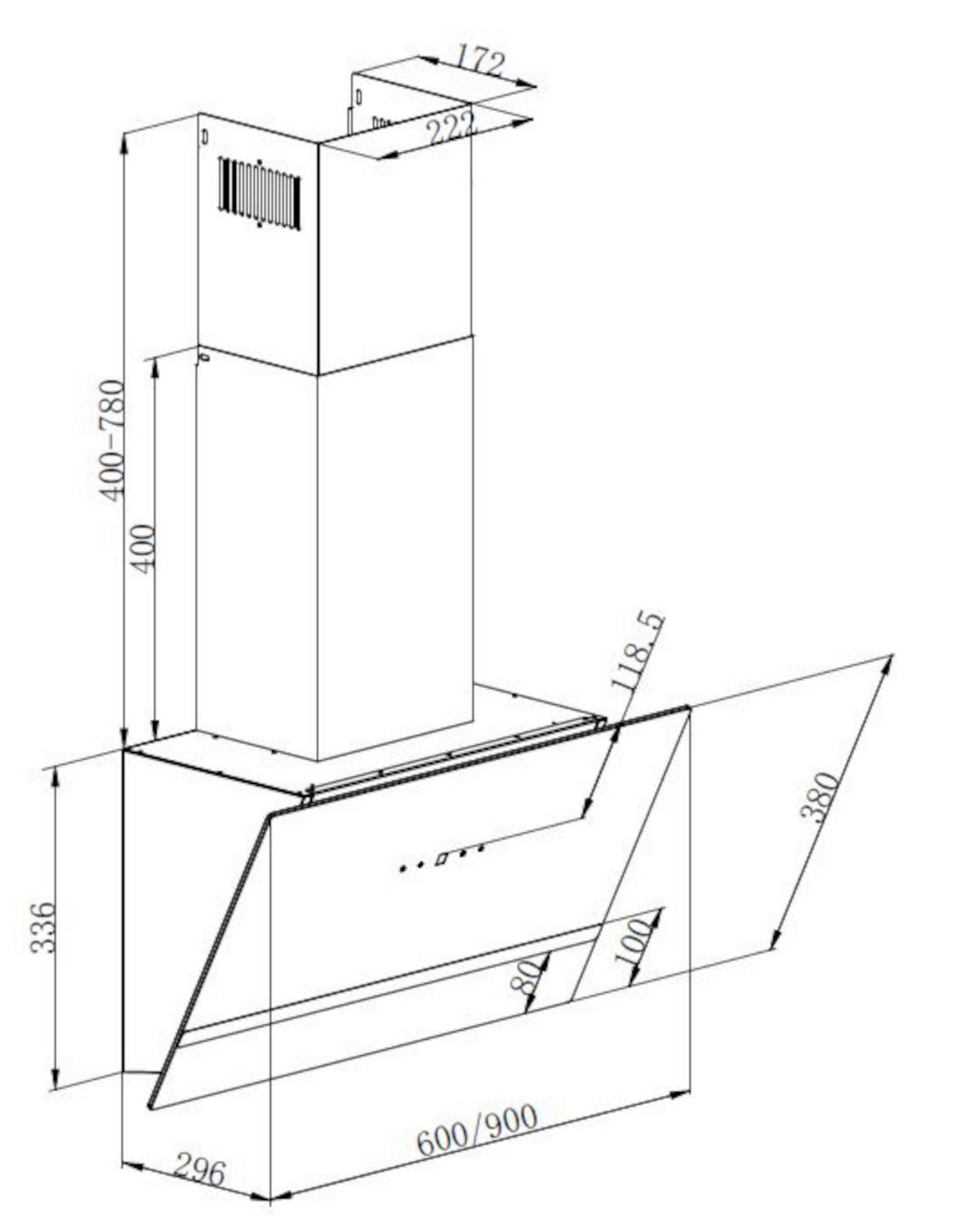 Dunstabzugshaube S21-90ABTH Schwarz - Edelstahlfarben/Schwarz, Basics, Glas/Metall (90/111.60/29.6cm) - PKM