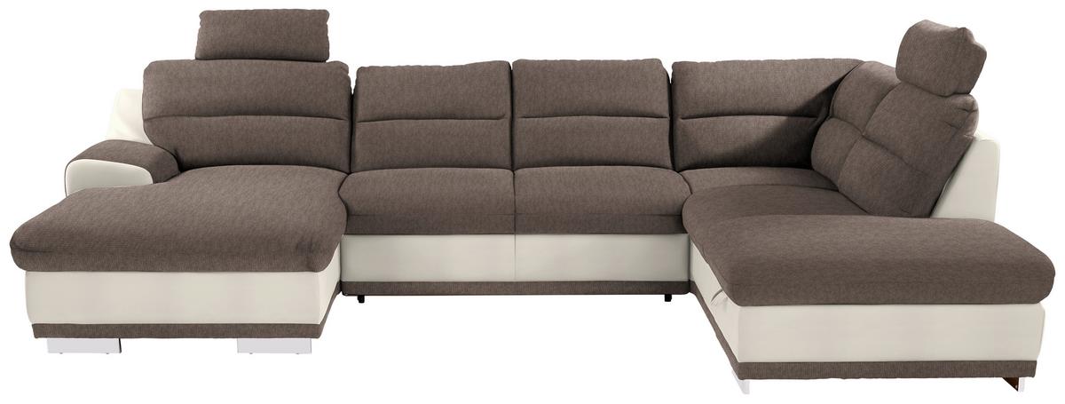 Sedežna Garnitura Seaside, Z Ležiščem, Predalom, Oblika U - barve kroma/rjavosiva, Konvencionalno, kovina/tekstil (165/334/218cm) - Premium Living