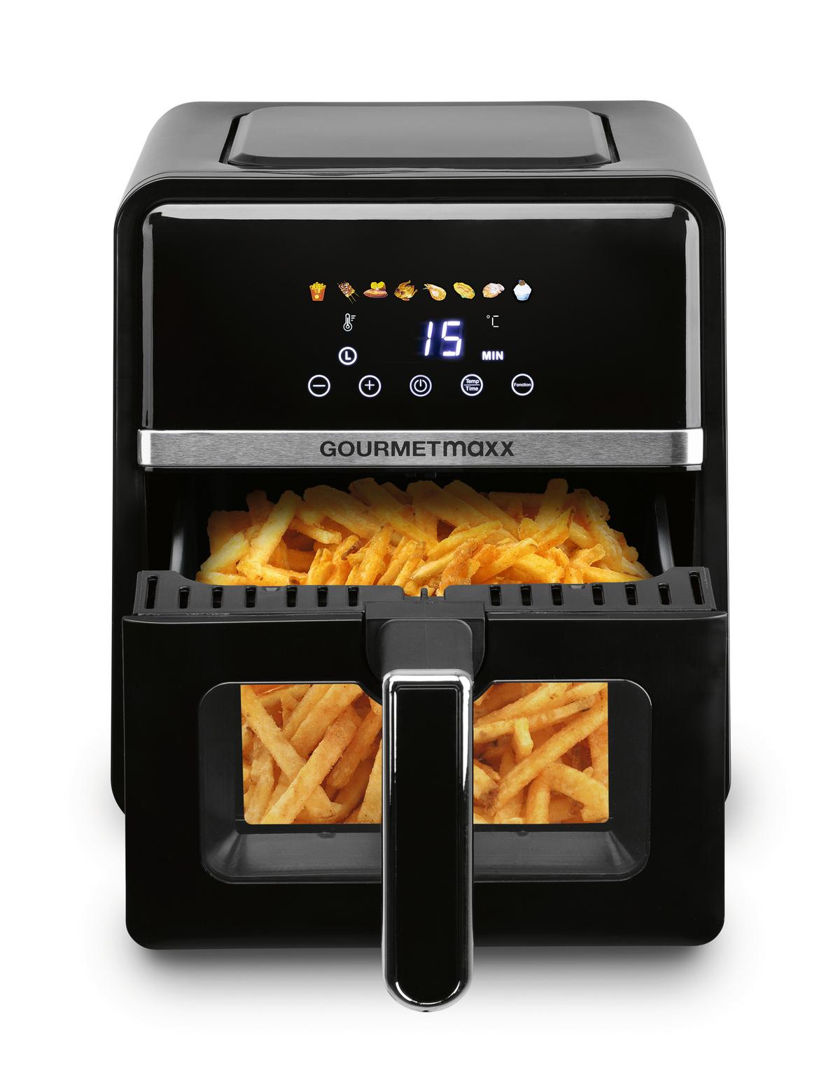 FRYTKOWNICA BEZTŁUSZCZOWA 16539 - kolor srebrny/czarny, Basics, tworzywo sztuczne/metal (36,5/25/30cm) - GOURMETMAXX