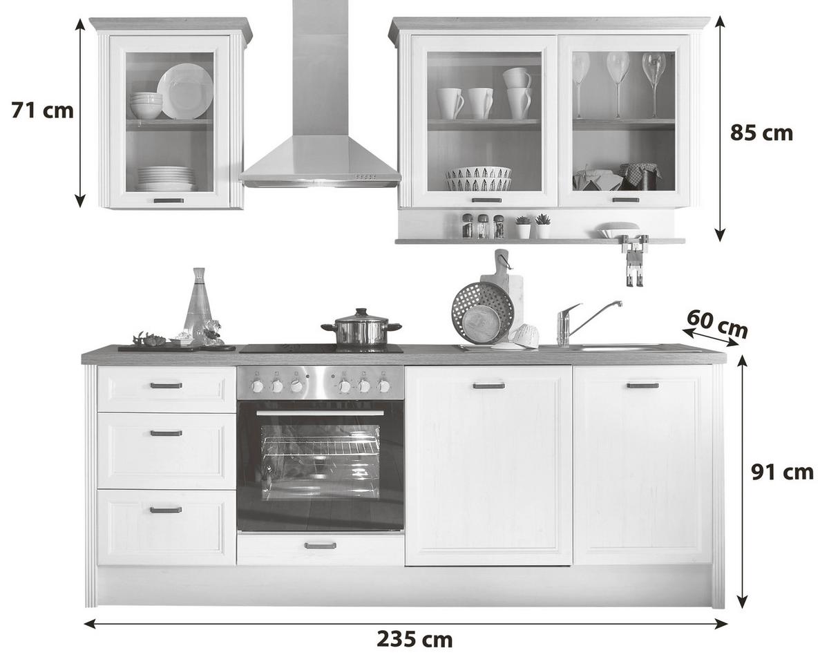 Küchenblock Jasmin mit Geräten ca. 235 cm Pienienfarben/Eiche - Anthrazit/Eiche Artisan, ROMANTIK / LANDHAUS, Glas/Holzwerkstoff (235cm) - P & B