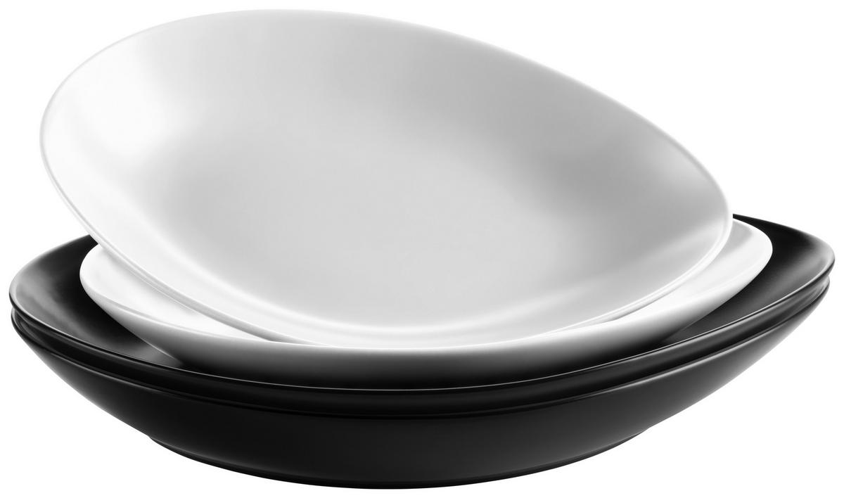 Teller Glendal aus Steinzeug, 4-teilig - Schwarz/Weiß, Basics, Keramik - Mäser