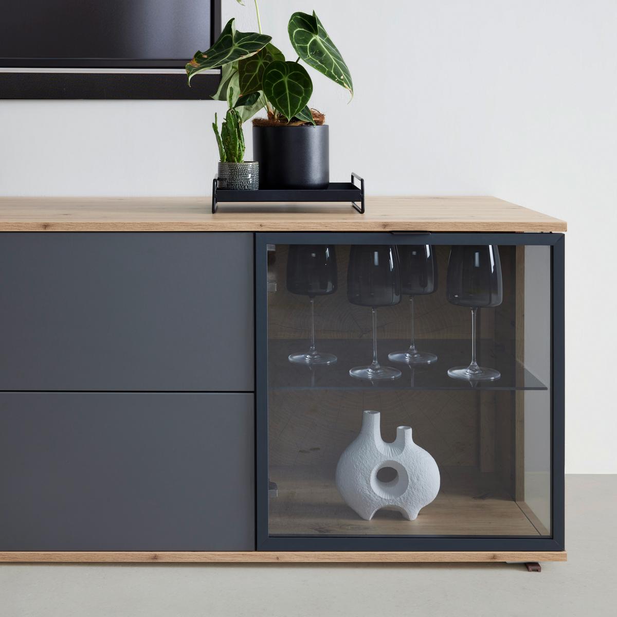 TV-Element Florenz Grau/Schwarz/Eiche Artisan - Schwarz/Eiche Artisan, MODERN, Glas/Holzwerkstoff (210/56,7/50cm) - Premium Living