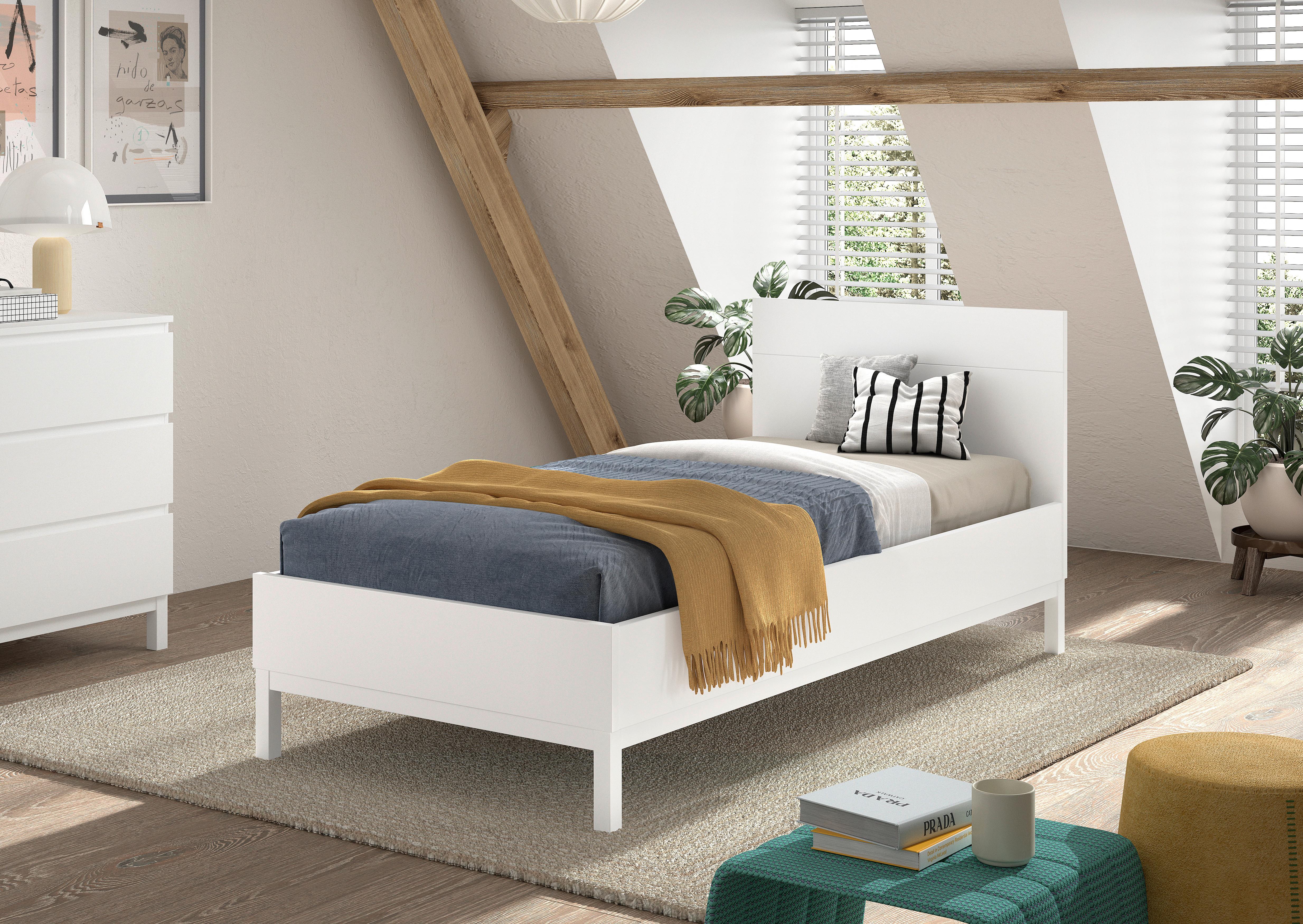 Bett EVA Weiß ca. 90x200 cm teilmassiv - Weiß, MODERN, Holz/Holzwerkstoff (90/200cm) - Vipack