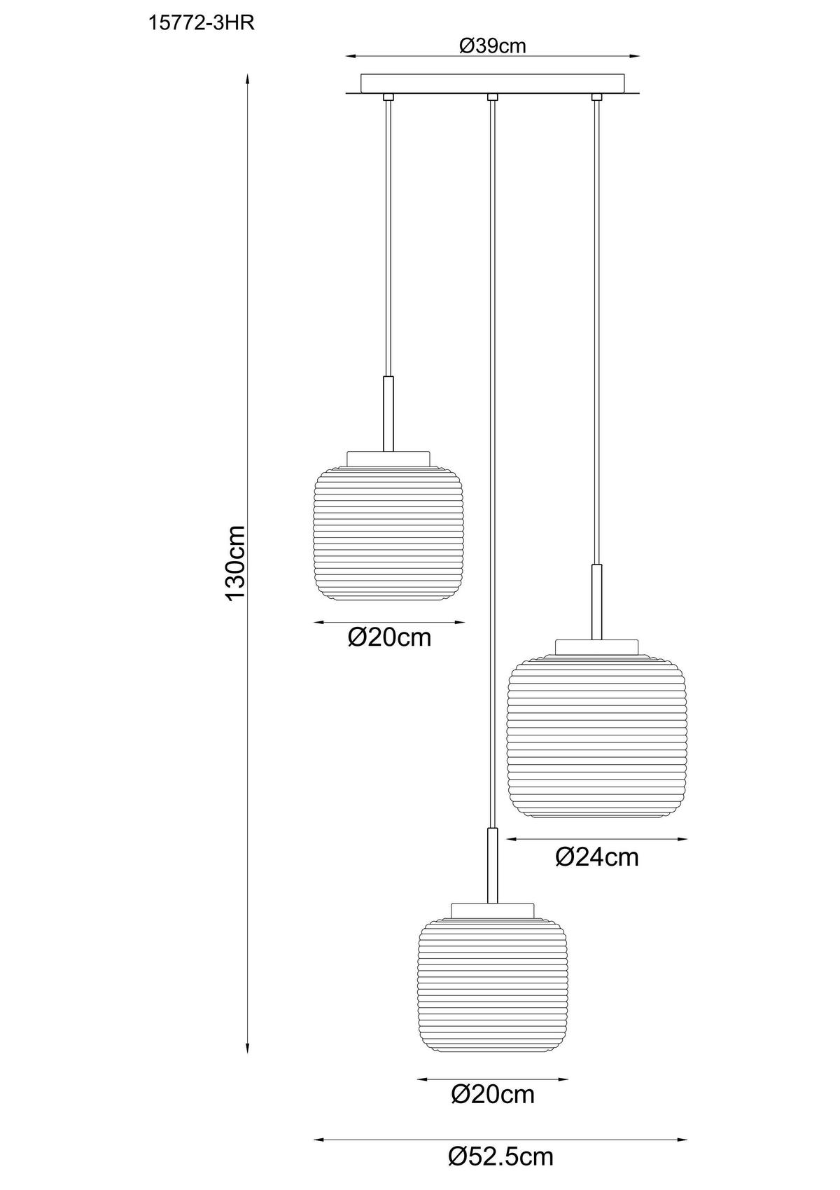HÄNGELEUCHTE 15772-3HR KLADORA - Weiss/Schwarz, Konventionell, Glas/Textil (52,5/130cm) - Globo