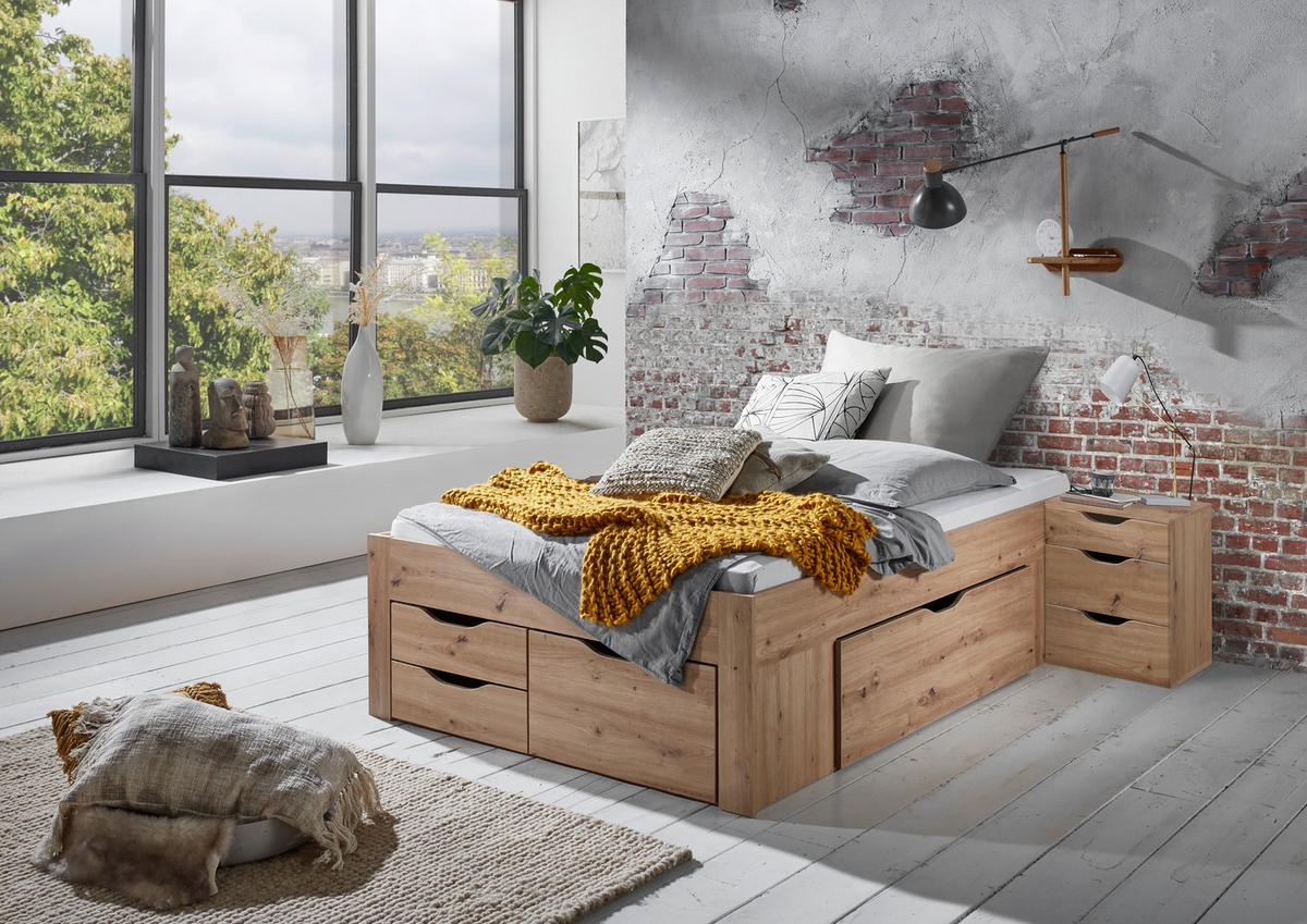 Staumraumbett Noah in Eiche Artisan ca. 140x200cm - Eiche Artisan, Konventionell, Holzwerkstoff (140/200cm) - Mömax