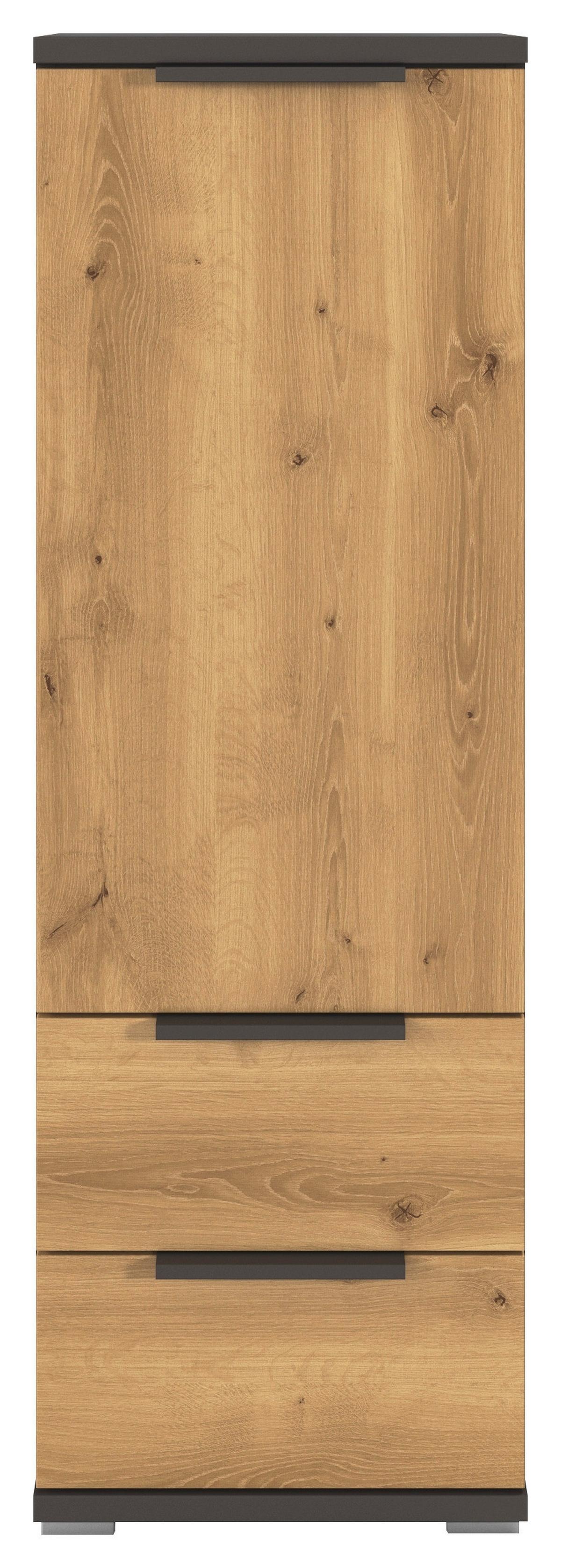 Visoka Komoda Endora, Barva Hrasta, Barva Grafita - barve hrasta/barve aluminija, Konvencionalno, kovina/leseni material (40/122/42cm) - Xora