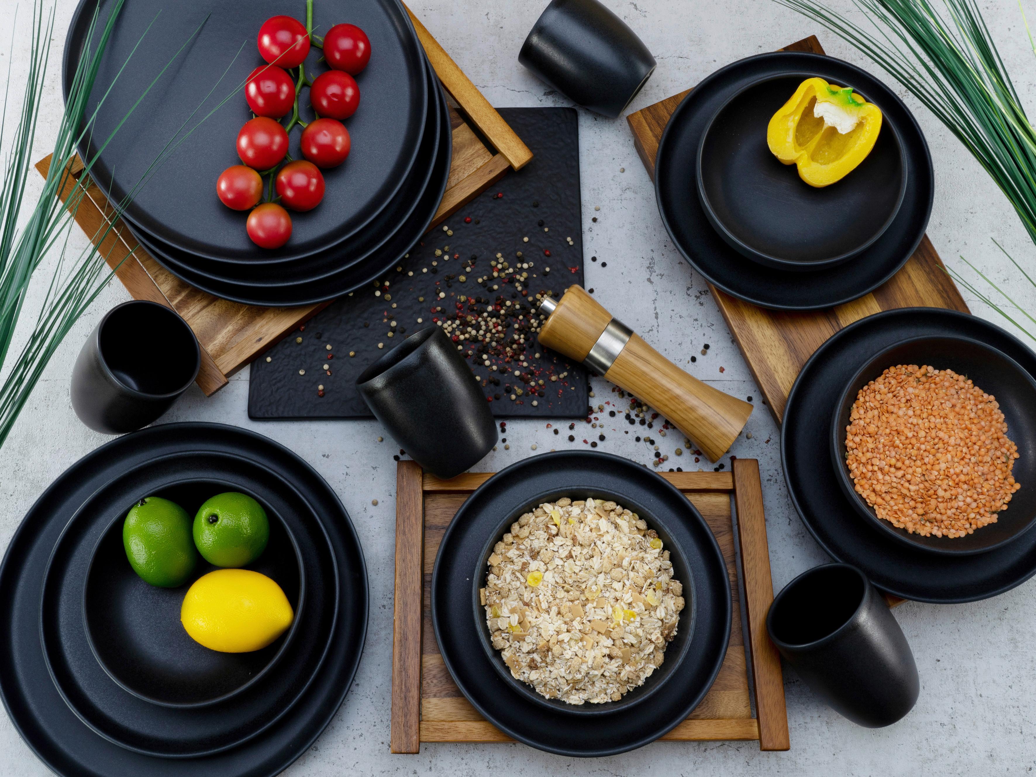 SERWIS OBIADOWO-ŚNIADANIOWY UNO BLACK - czarny, Konventionell, ceramika - Creatable