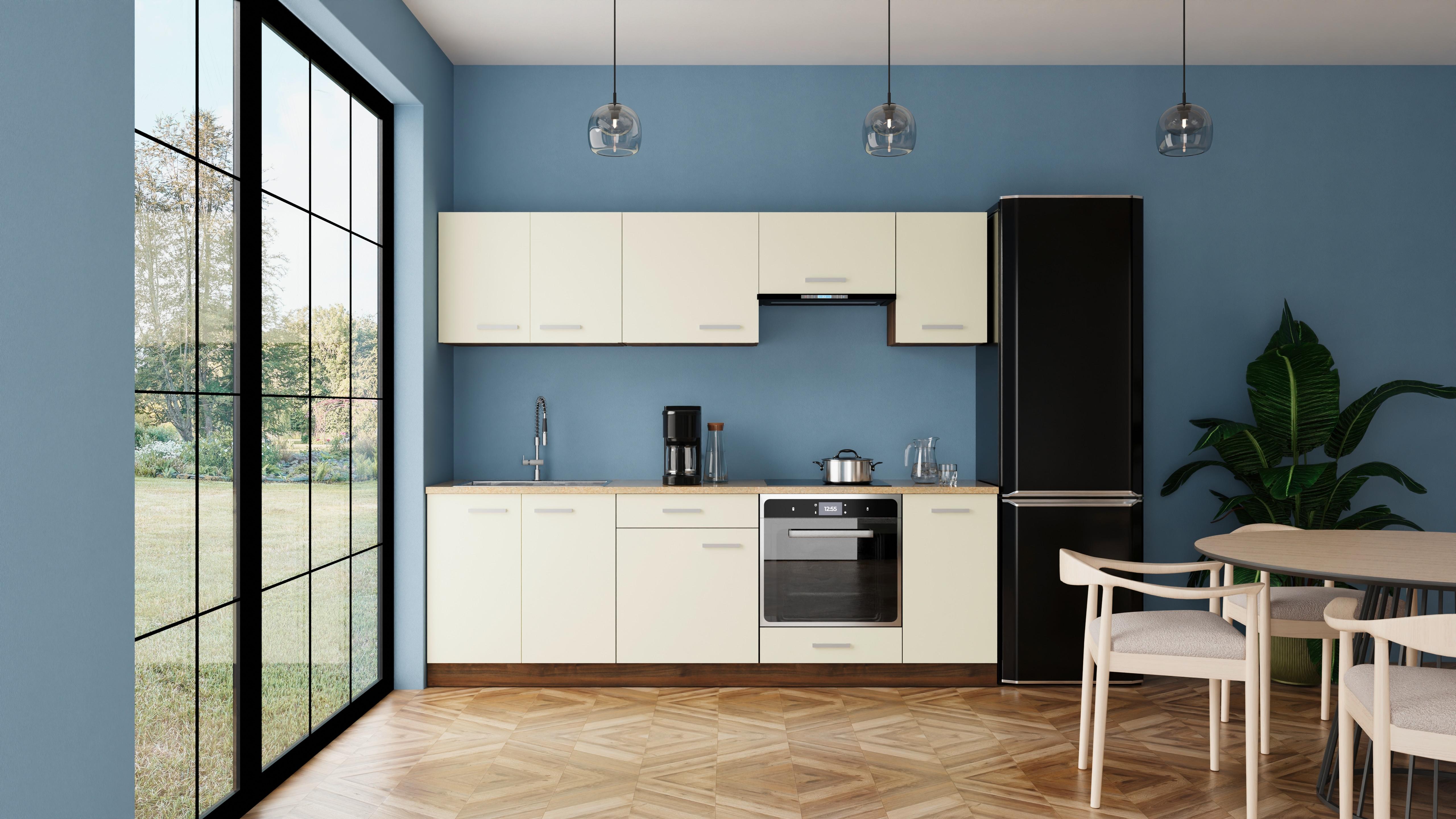 Bucatarie standard MELANIE 240 - bej/culoare lemn de nuc, Modern, material pe bază de lemn (240/202/60cm)