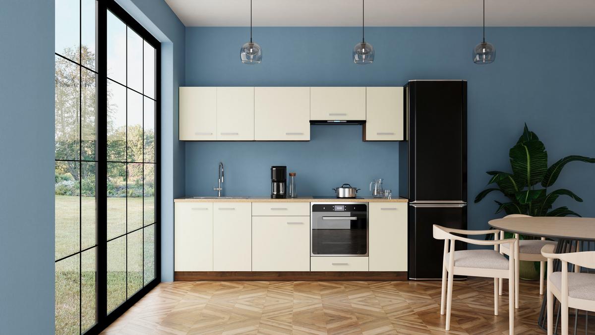 Bucatarie standard MELANIE 240 - bej/culoare lemn de nuc, Modern, material pe bază de lemn (240/202/60cm)