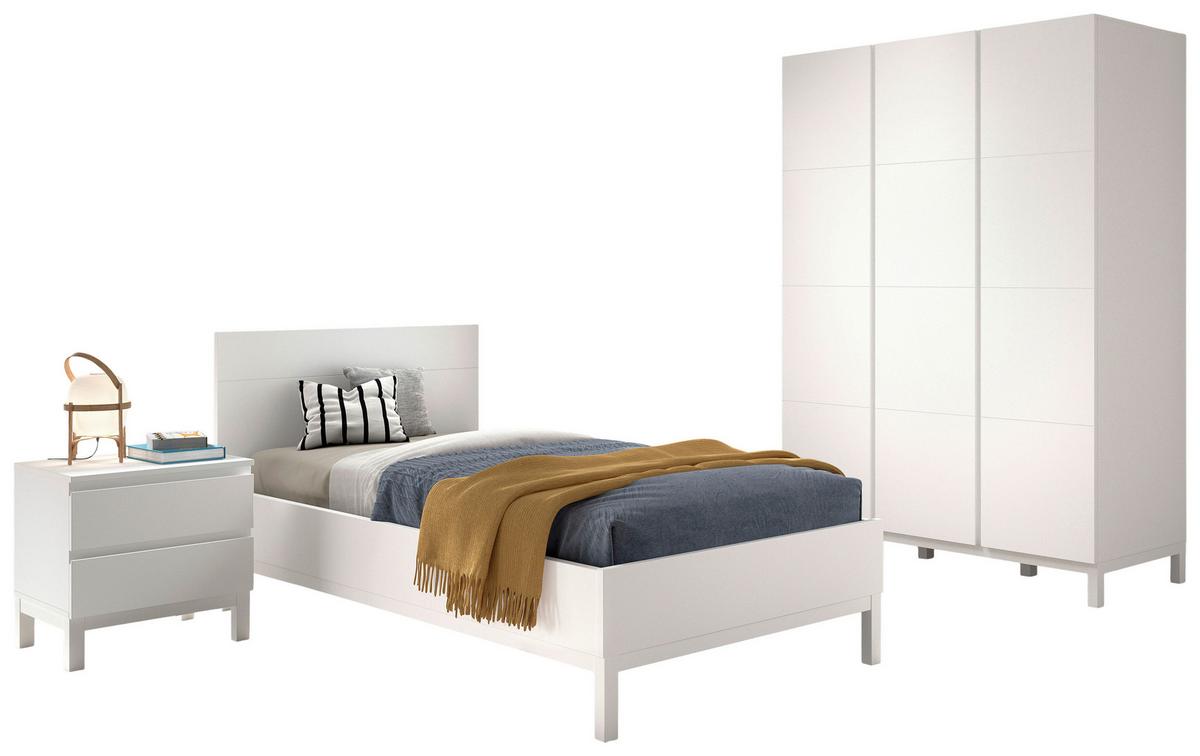 Einzelzimmer EVA Weiß, Bett Kleiderschrank, Nachttisch - Weiß, MODERN, Holz/Holzwerkstoff - Vipack