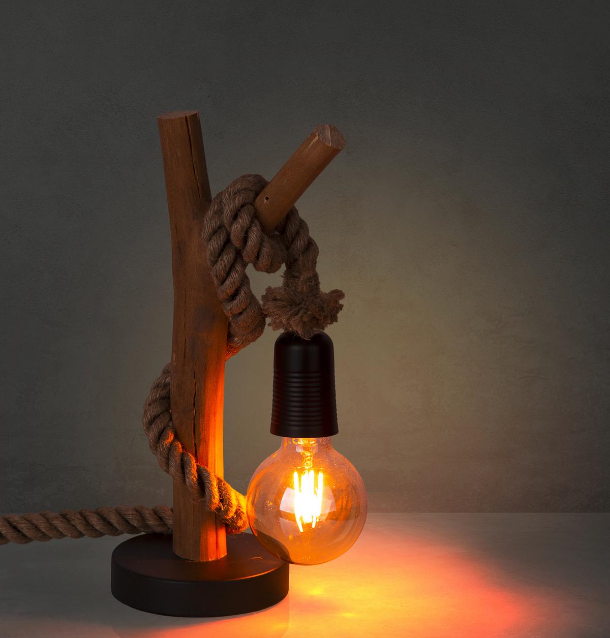 LAMPA STOŁOWA 52060146X NERIDA - kolor dębowy/czarny, Natur, metal/drewno (40cm) - Globo