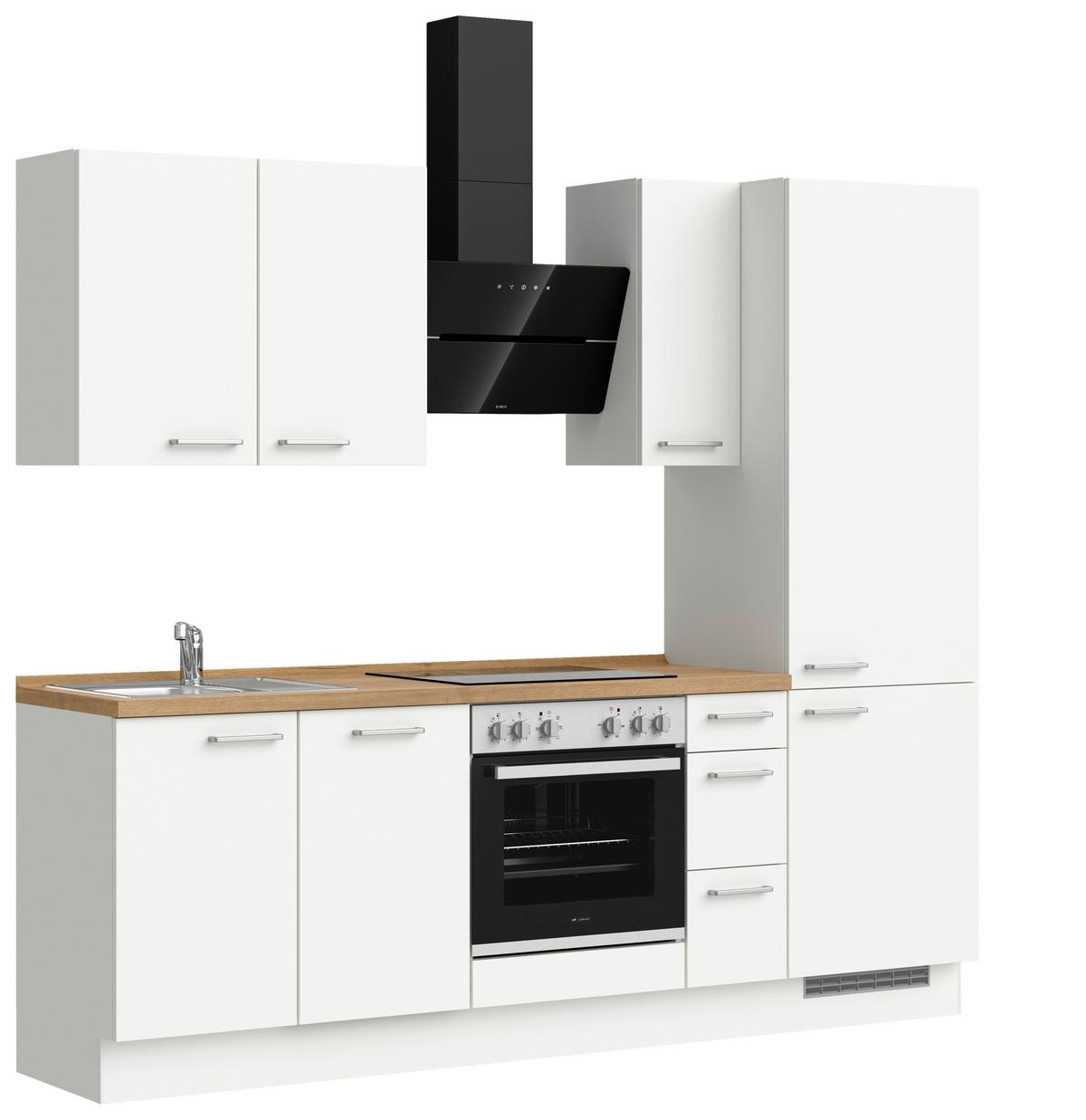 Küchenblock Touch High m. Geräten Weiß - Edelstahlfarben/Eichefarben, MODERN, Holzwerkstoff/Metall (240cm) - Nobilia