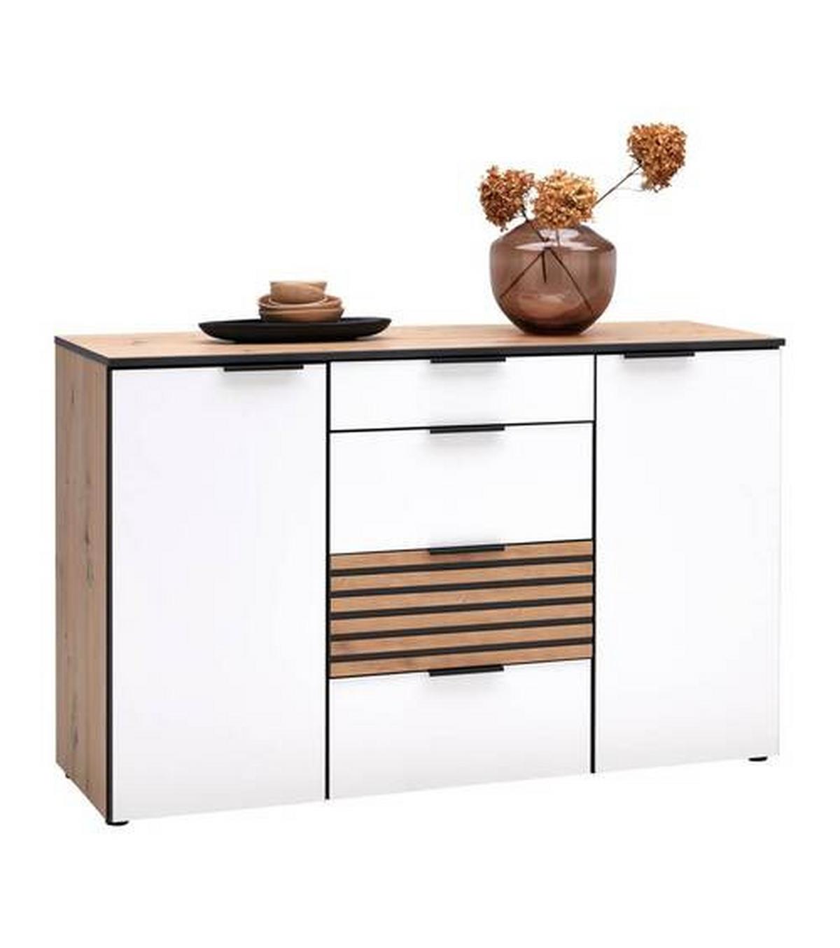Komoda Leo -Exklusiv- - črna/bela, Konvencionalno, kovina/umetna masa (135/84/41cm) - Premium Living