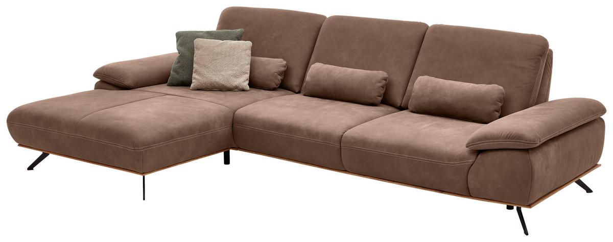 Wohnlandschaft Erling Braun - Beige/Schwarz, MODERN, Leder/Metall (187/89/322cm) - Premium Living