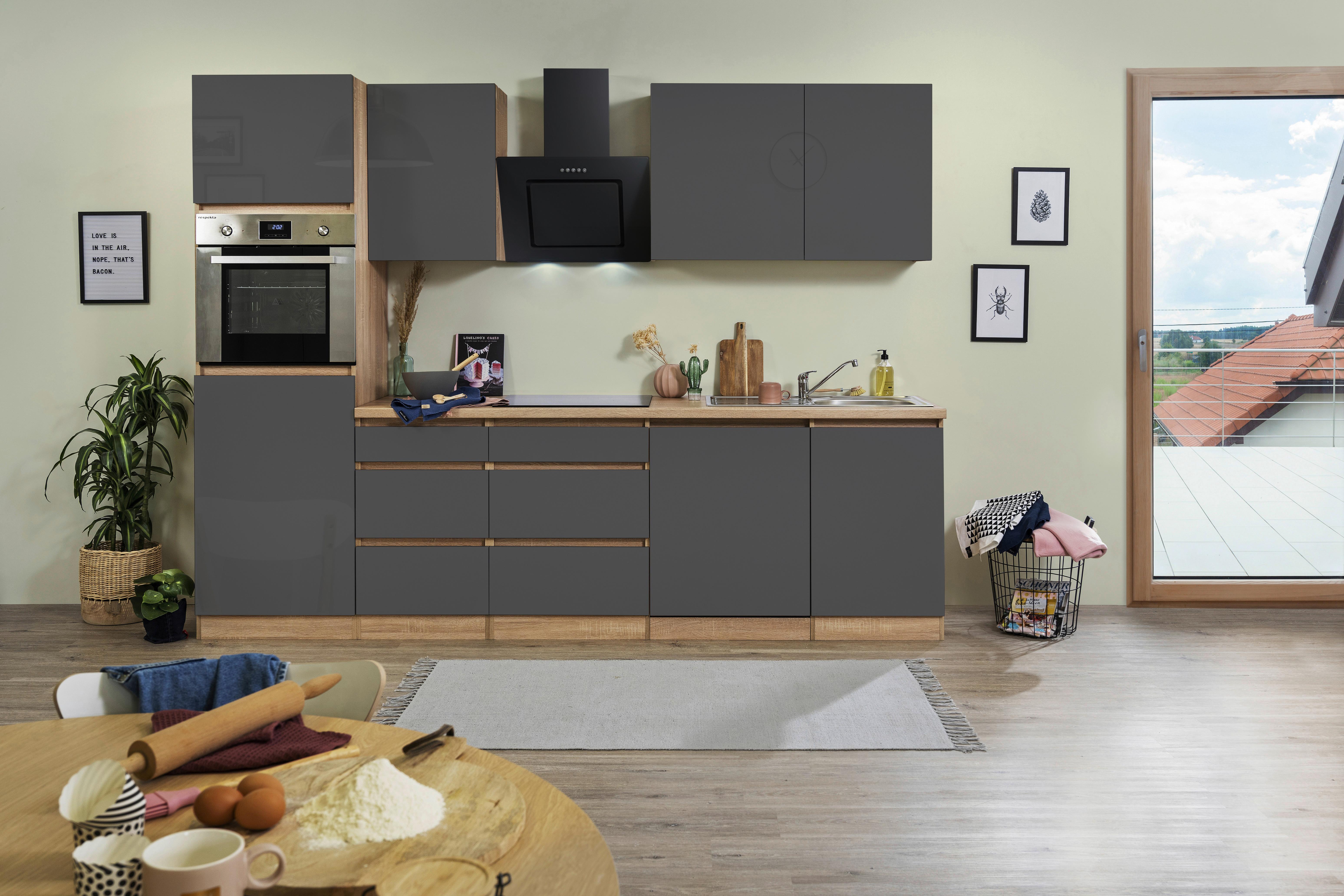 Küchenblock Premium Eiche/Grau B: ca. 280 cm - Eichefarben/Grau, MODERN, Holzwerkstoff (280cm) - Respekta