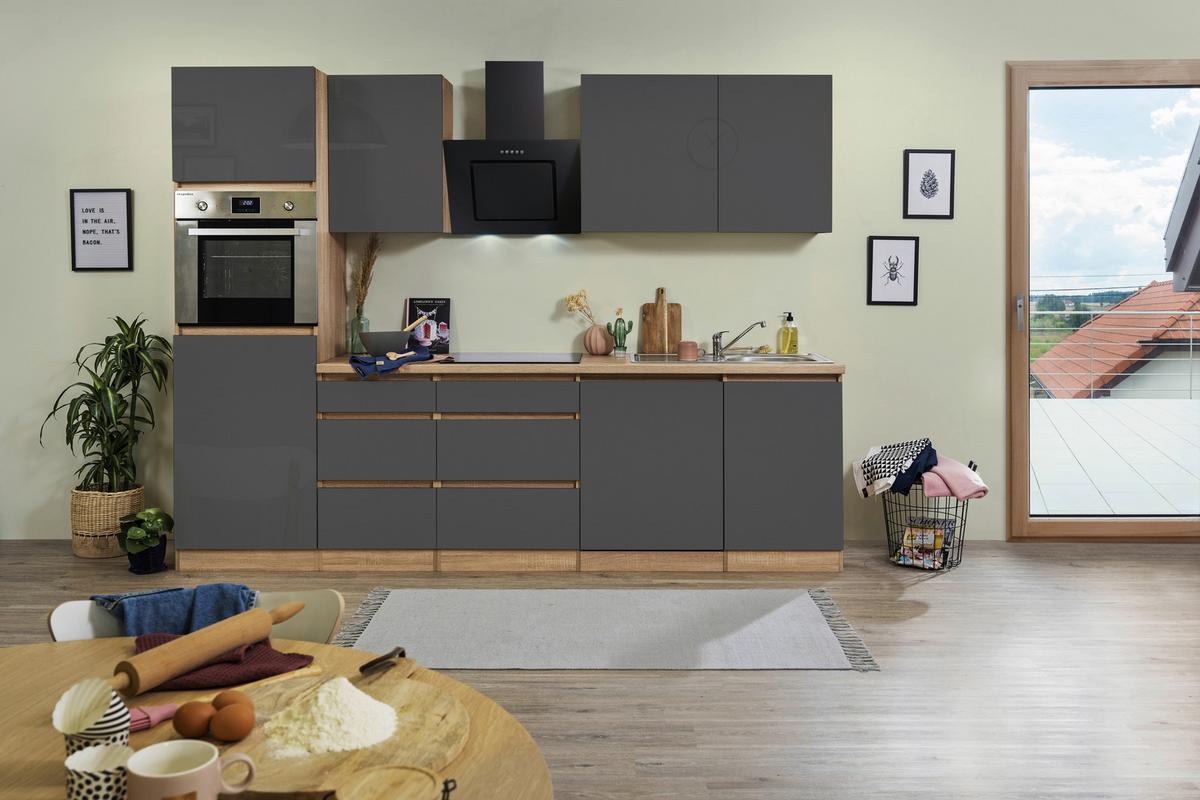 Küchenblock Premium Eiche/Grau B: ca. 280 cm - Eichefarben/Grau, MODERN, Holzwerkstoff (280cm) - Respekta