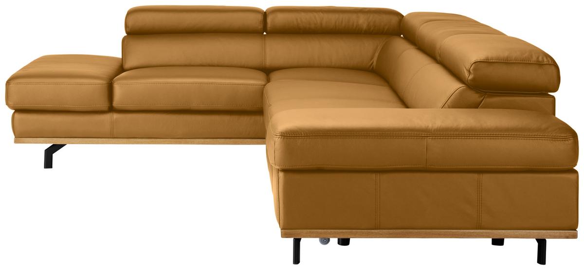 Wohnlandschaft Carmen links Senfgelb - Senfgelb/Schwarz, MODERN, Leder/Holz (292/72/226cm) - Premium Living